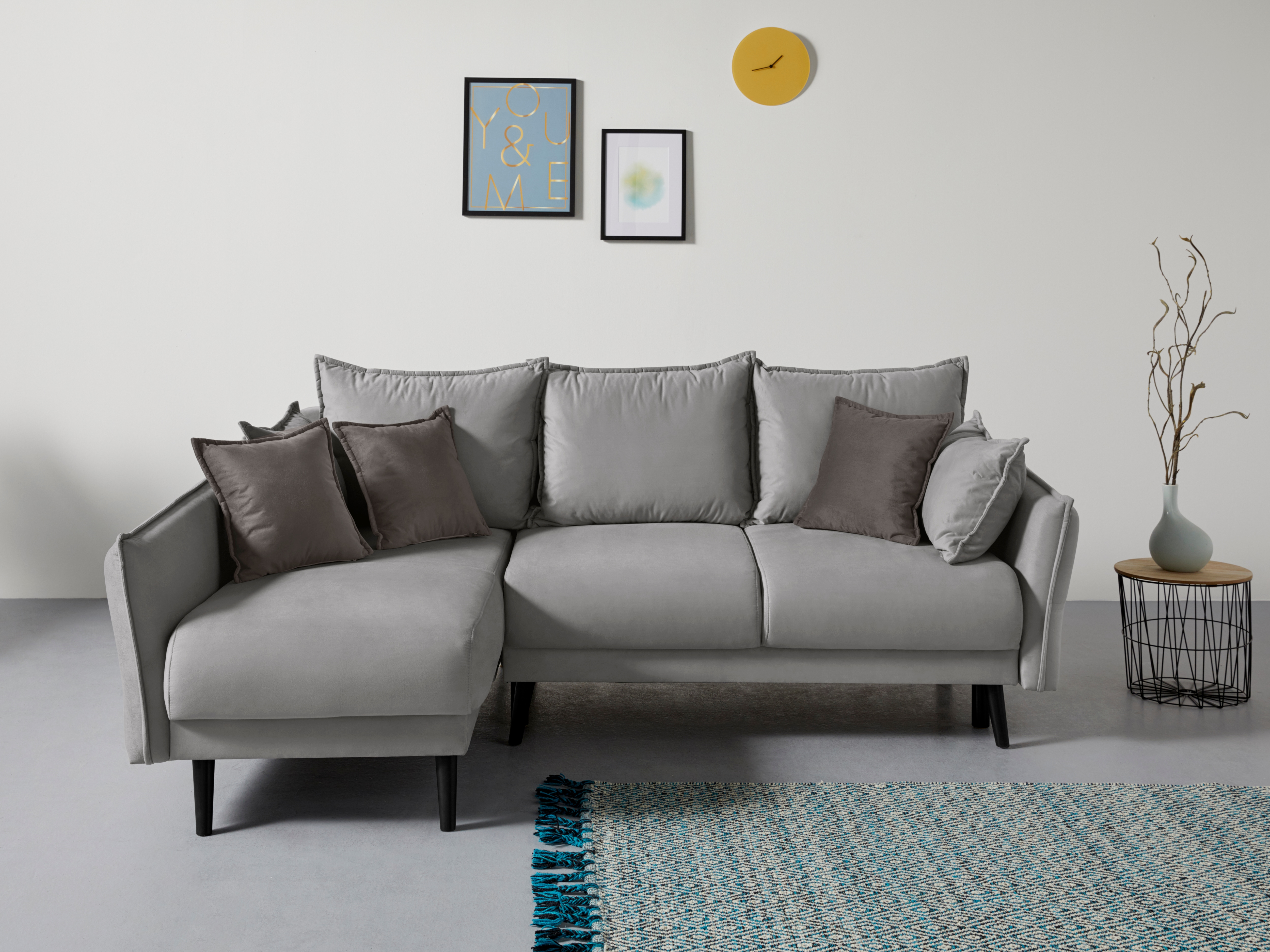 Home affaire Ecksofa "Asra L-Form, B: 240 cm" Schlaffunktion, Bettkasten, Taschen & 3 Zierkissen, Federkern