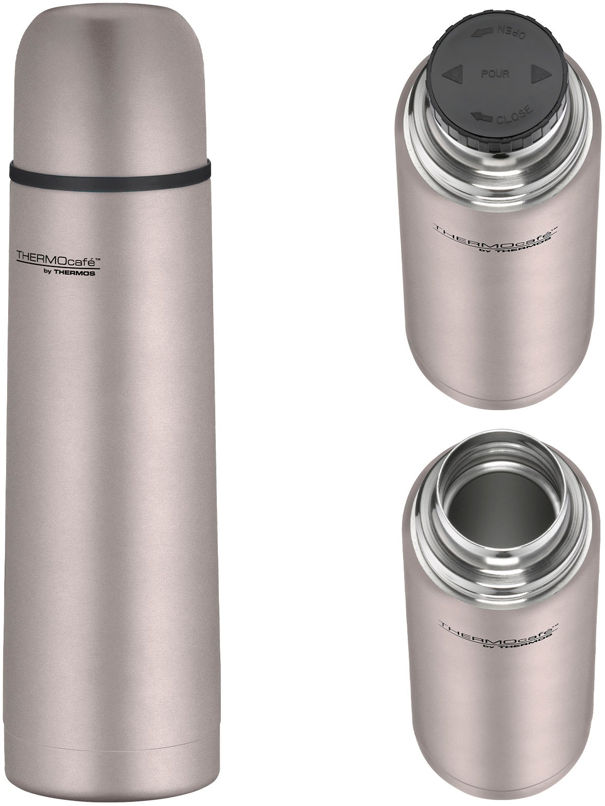 THERMOcafé Isolierflasche »TC EVERYDAY, Edelstahlkörper, spülmaschinenfest«, (1 tlg.), mit Twist & Pour Lid und Trinkbecher (nicht isoliert)