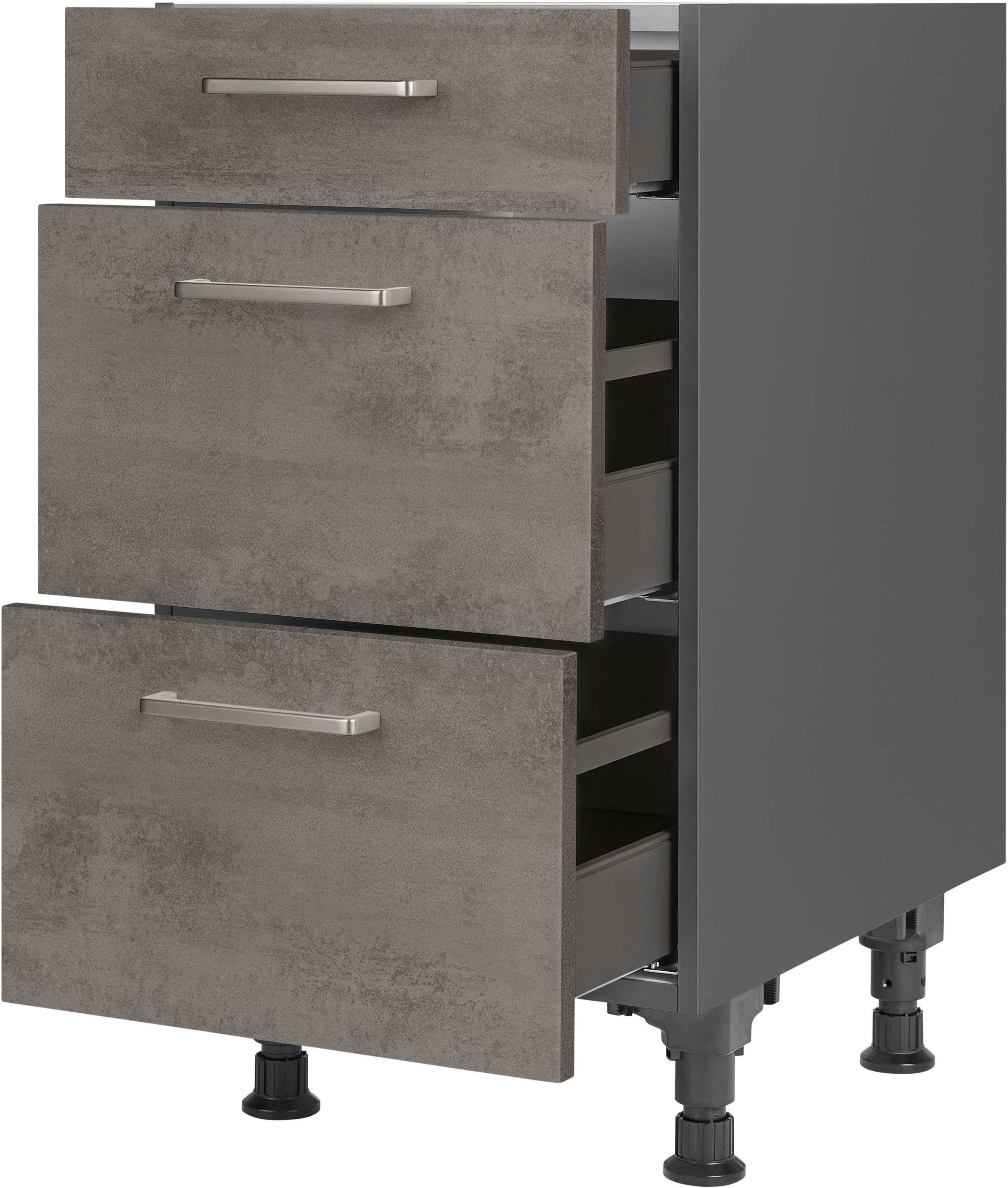 nobilia® Unterschrank »"Riva", vormontiert, mit höhenverstellbaren Sockelfüßen, in den«, Breiten 30, 45, 60 und 90 cm, mit Schubkasten und Auszügen