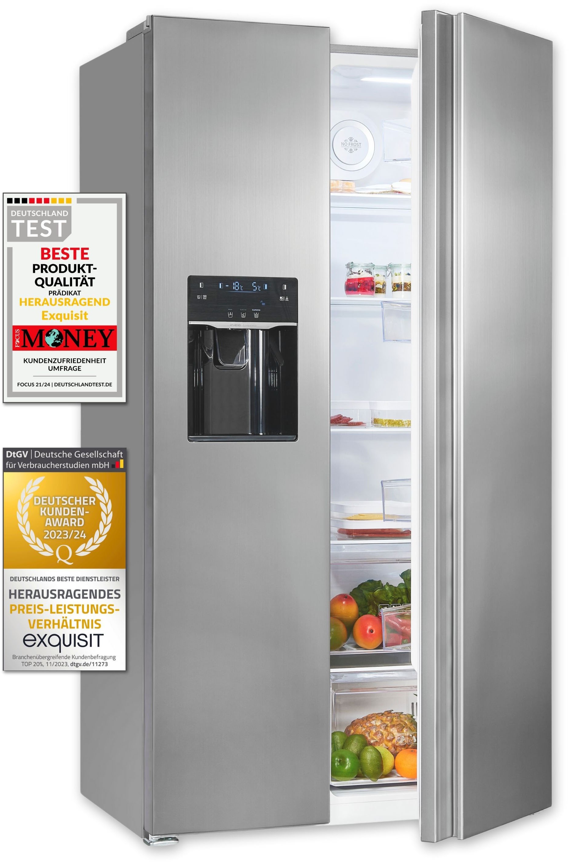 exquisit Side-by-Side "SBS520-CF-040E inoxlook" 177 cm hoch 90 cm breit günstig online kaufen