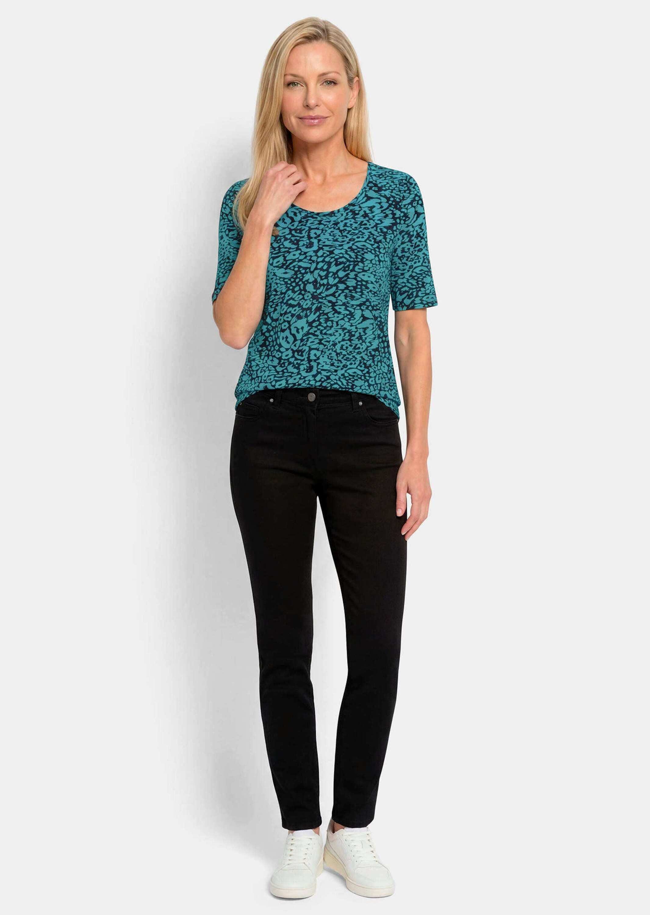 GOLDNER Kurzarmshirt »Viskoseshirt mit Leo Print« stretchbequemer Viskosejersey