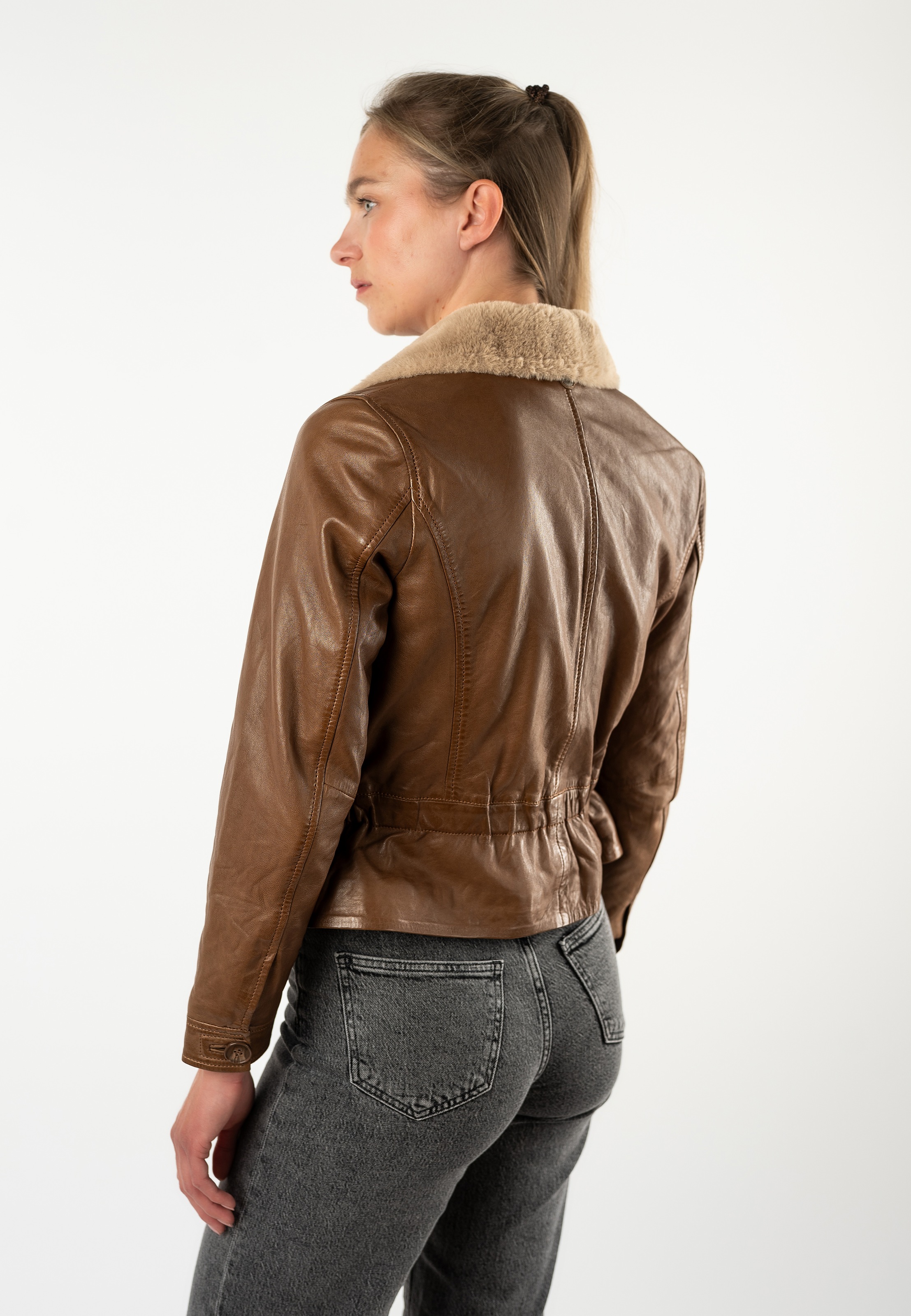 Mauritius Lederjacke »MWIcelyn« mit Reverskragen mit Fake-Fur-Besatz, tailliert