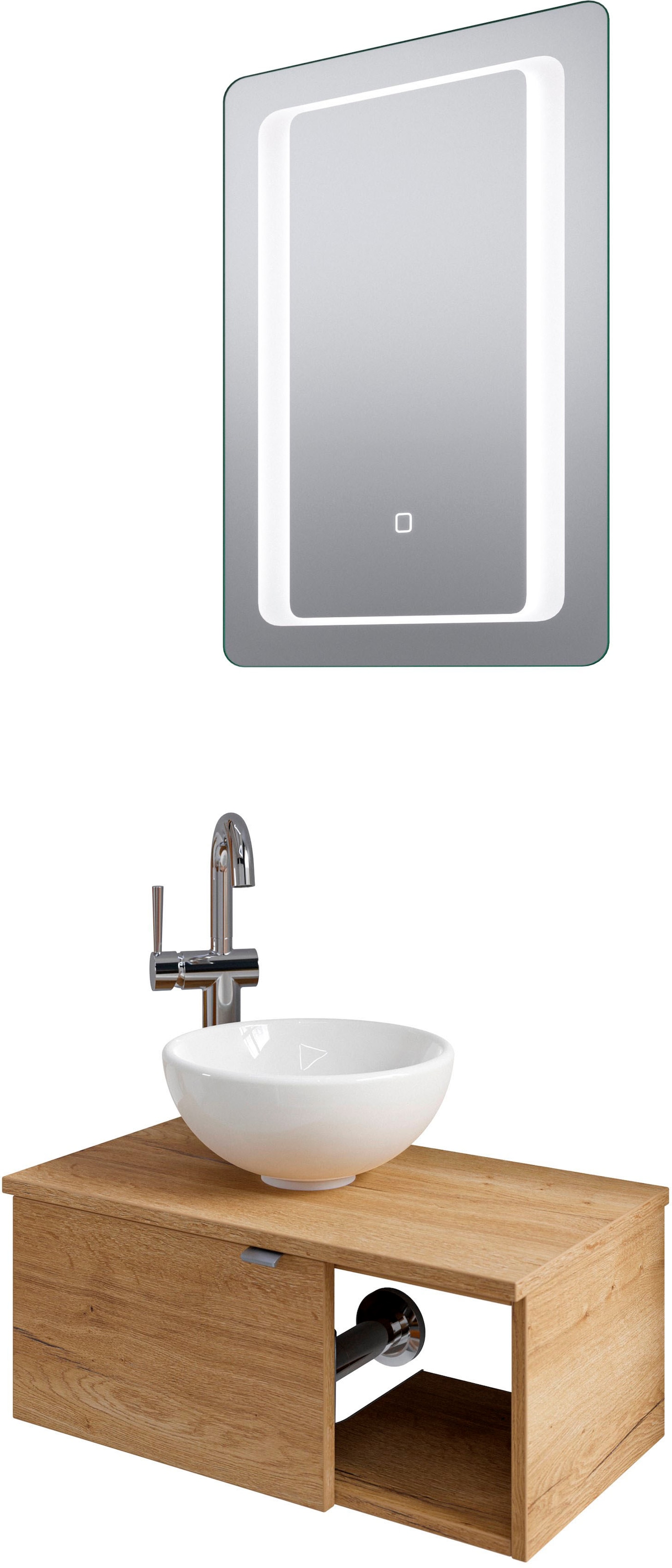 Saphir Badmöbel-Set »Serie 6915«, (4 St.), Gäste-Bad, 61 cm breit, mit LED-Spiegel, offenem Fach und 1 Tür
