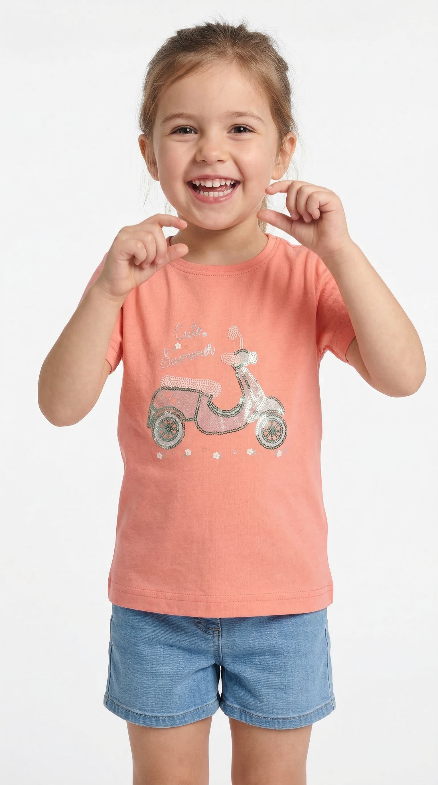 T-Shirt BLUE SEVEN, Mädchen, Gr. 122, lachs, Single Jersey, Obermaterial: 100% Baumwolle, bedruckt, unifarben, Basic normal, Rundhals, Shirts T-Shirt