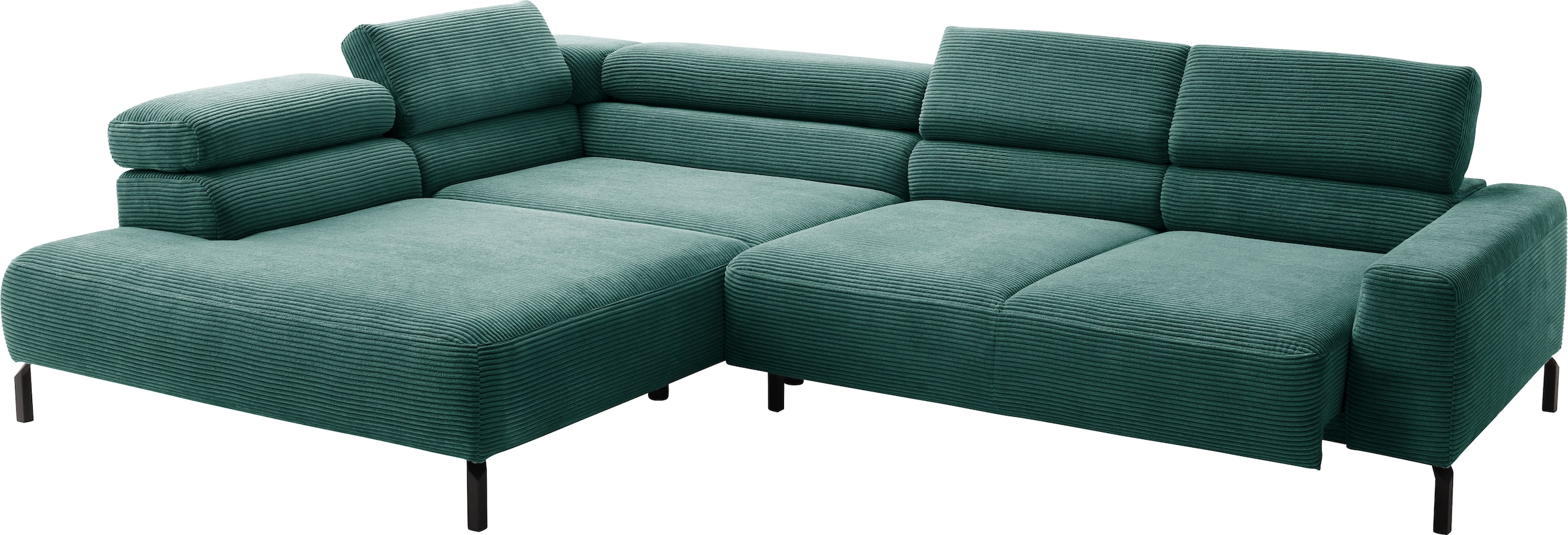Places of Style Ecksofa »Antonelli, L-Form, inkl. Kopfteilverstellung, Breite 312 cm«, mit elektrischer Sitztiefenverstellung, in Cord, grün