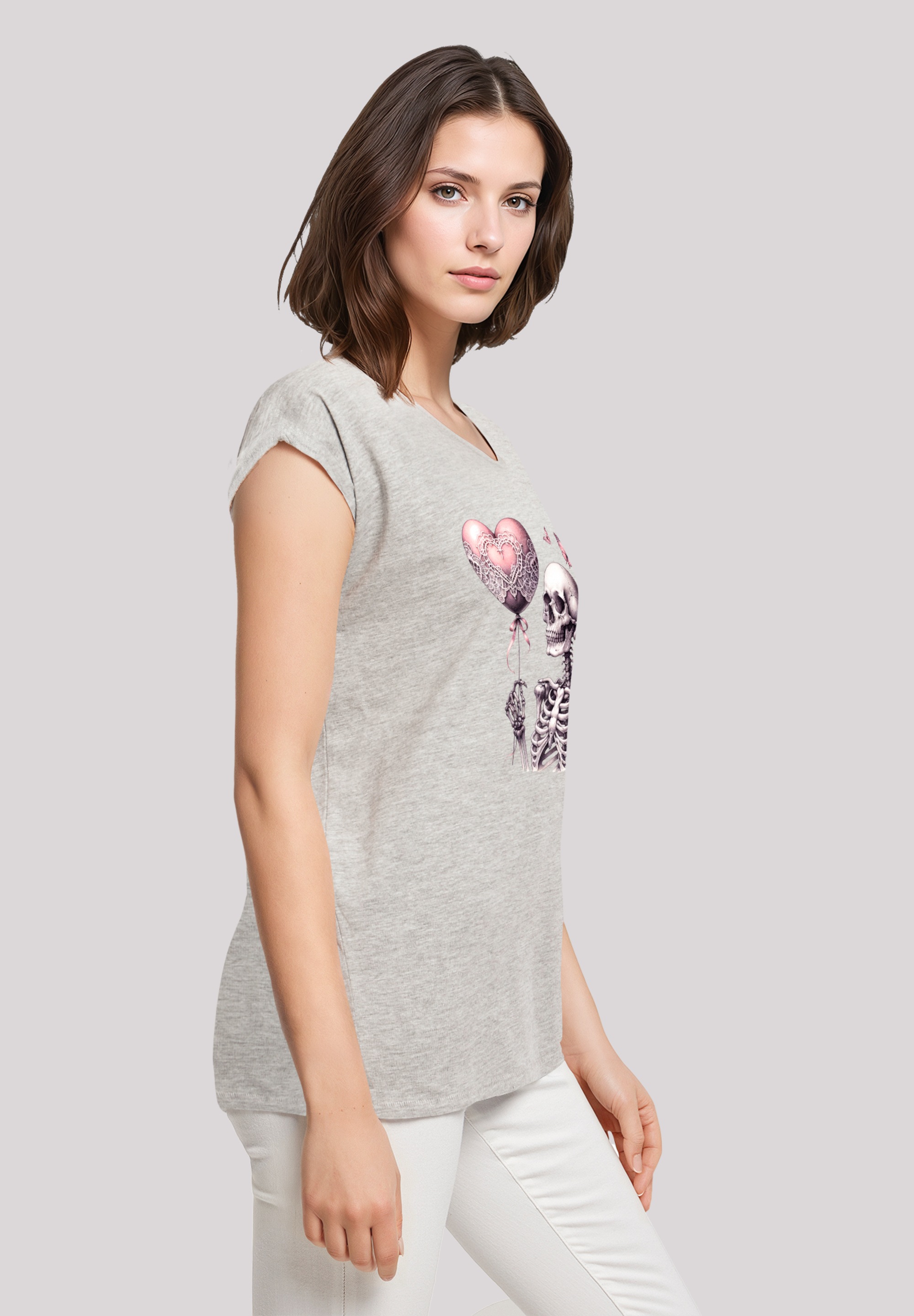 F4NT4STIC T-Shirt »Skelett hält Herzballon«, Premium Qualität