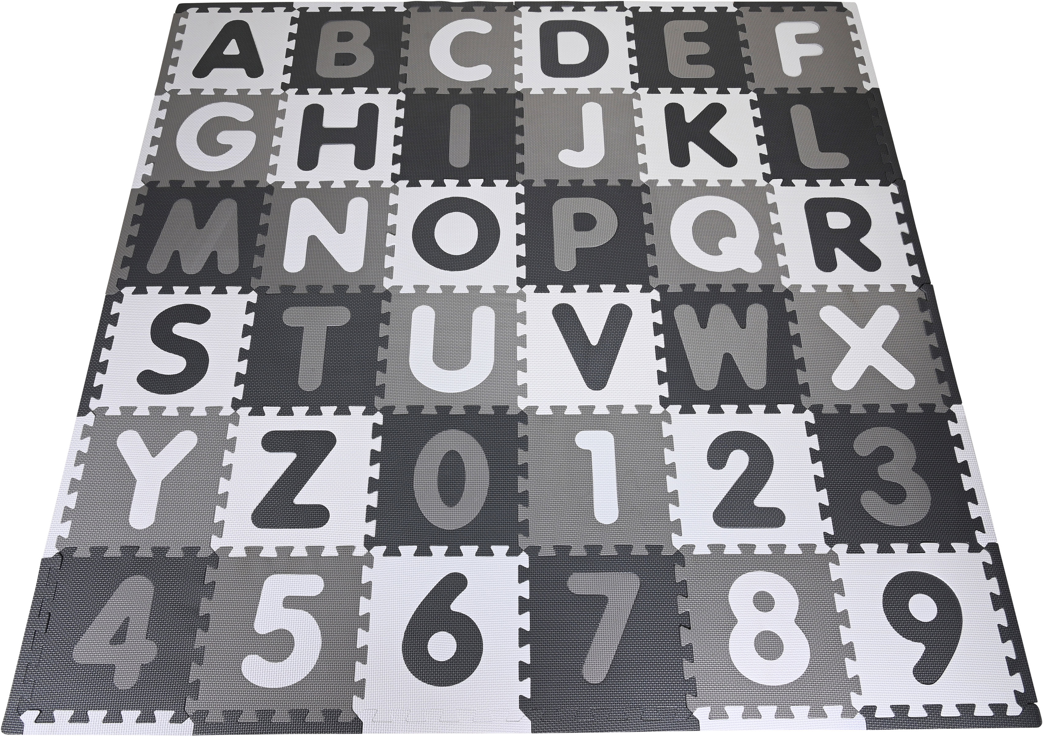 Knorrtoys Puzzle Alphabet + Zahlen, grau-weiß, Puzzlematte, Bodenpuzzle grau Kinder Ab Geburt Altersempfehlung