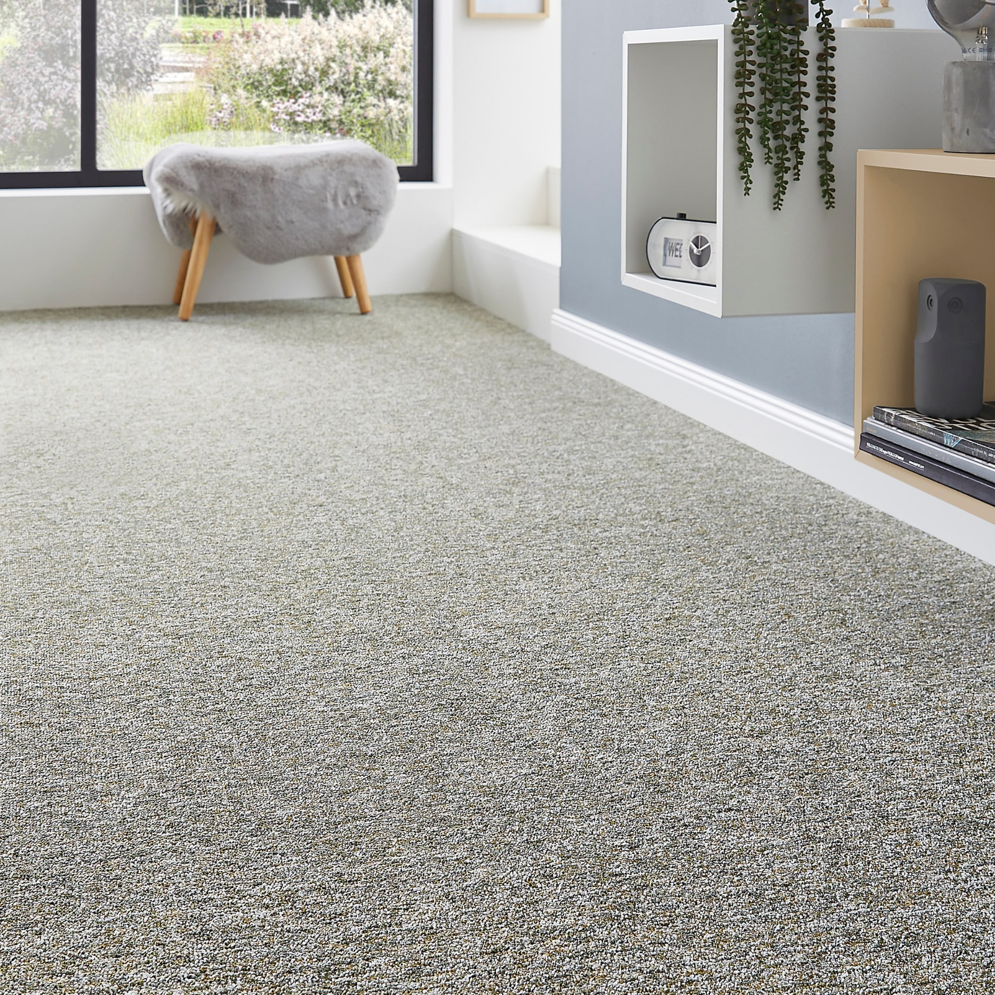 ANDIAMO Teppichboden "Gambia, Feinschlinge, Made in Belgium", B : 500cm 1 Stk., 7,2mm, L: 1.400cm, grün, Schlafzimmer, Teppiche, meliert, Breite 400