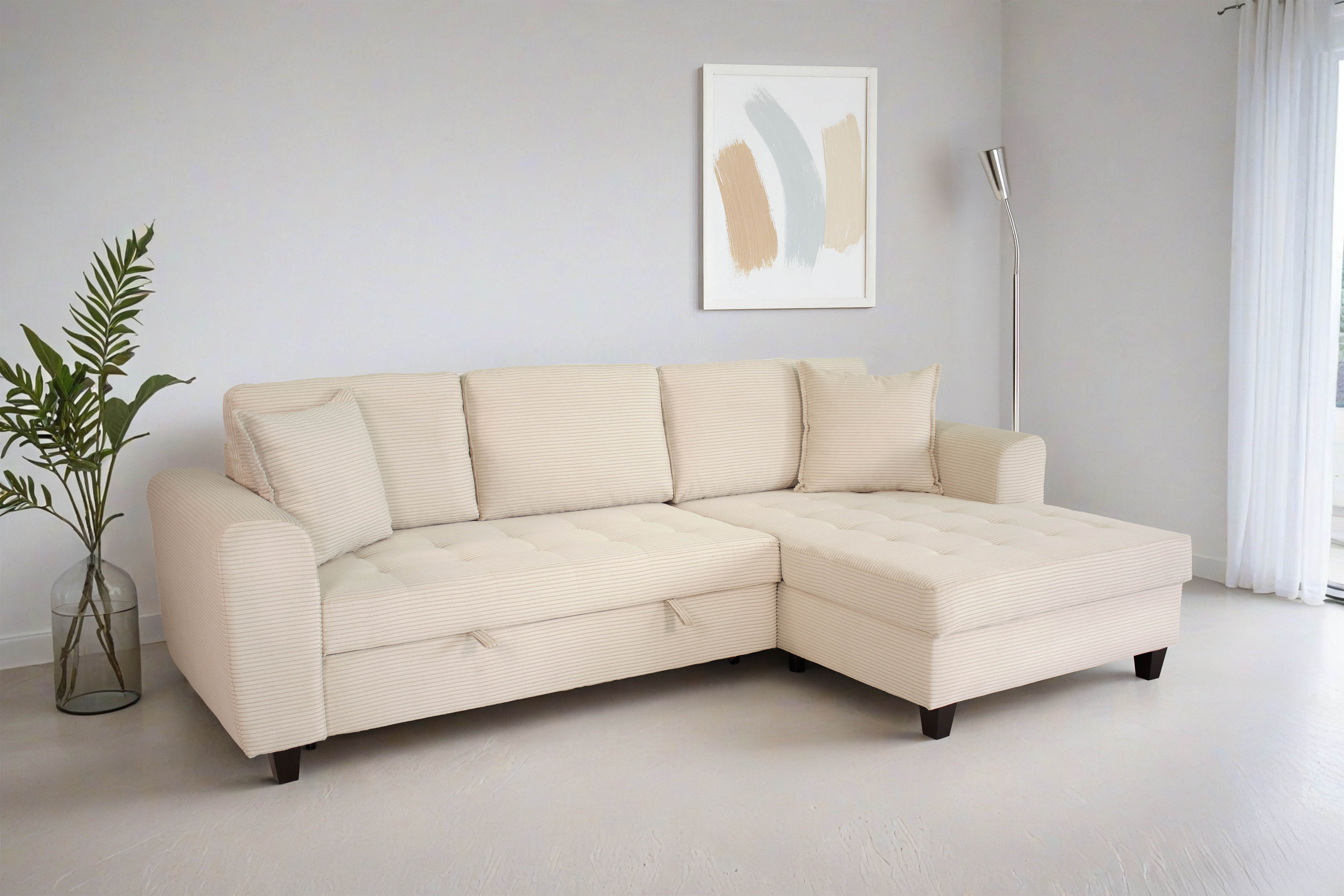 Trends by HG Ecksofa "Moritz L-Form, B: 265 cm" mit Schlaffunktion, Bettkasten & Zierkissen