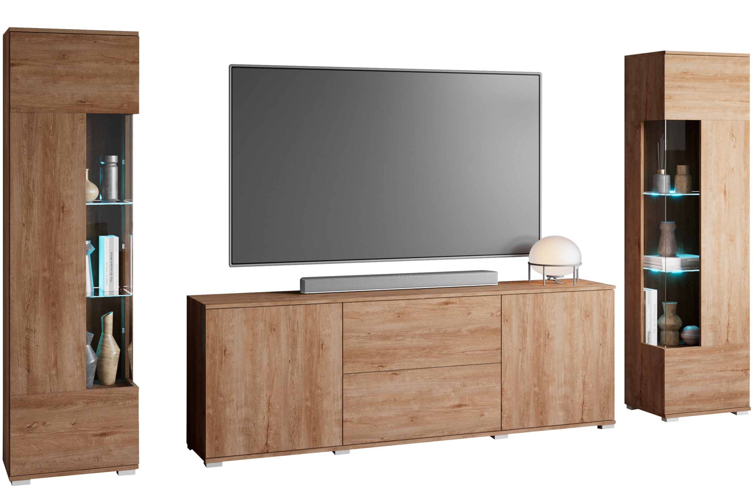 INOSIGN Wohnwand "KENIA", (Komplett-Set, 3 St.), Vitrinen mit Eckverglasung günstig online kaufen