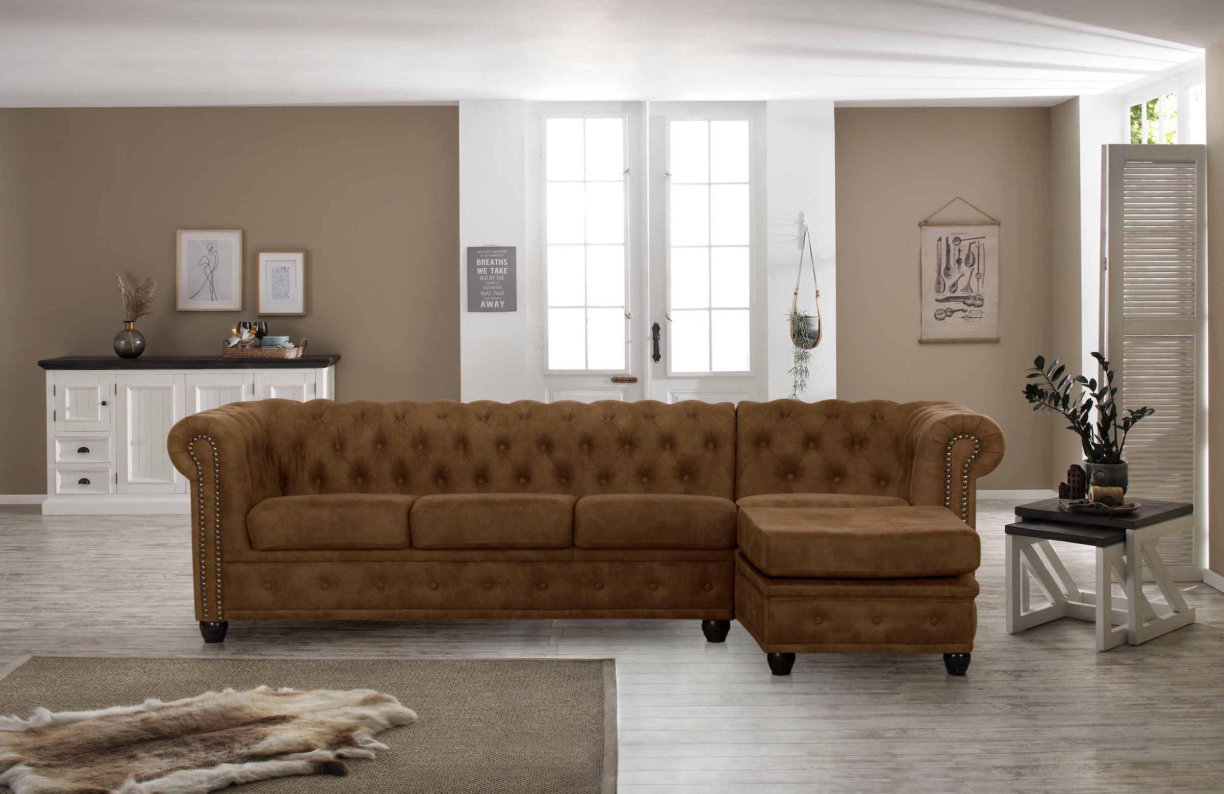 Home affaire Chesterfield-Sofa "Rysum L-Form", Chesterfield-Optik mit Ottomanen-Abschluß