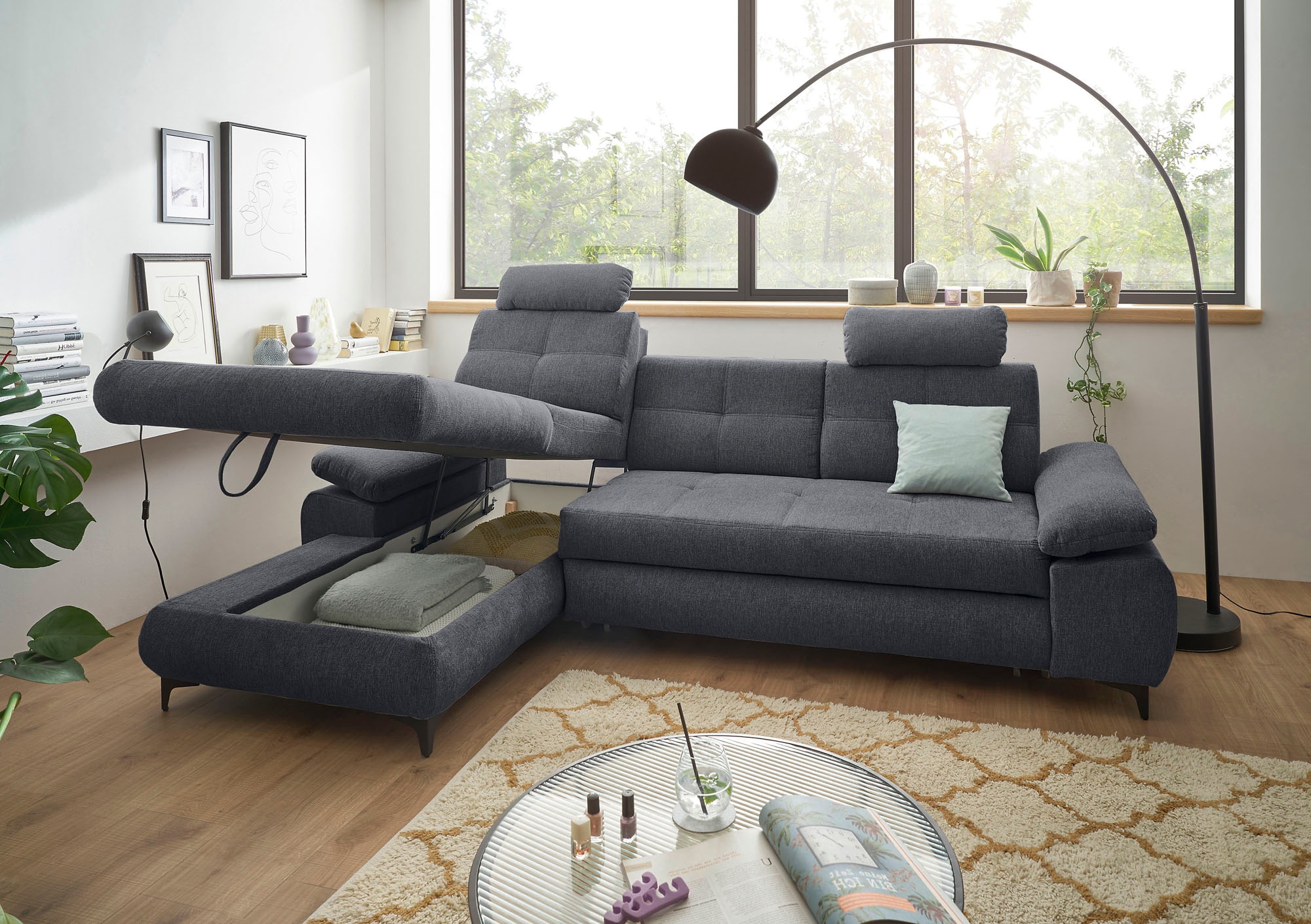 ED EXCITING DESIGN Ecksofa »Altona L-Form«, (2 St.), mit Bettfunktion, Bettkasten, Armteilverstellung & Kopfstützen