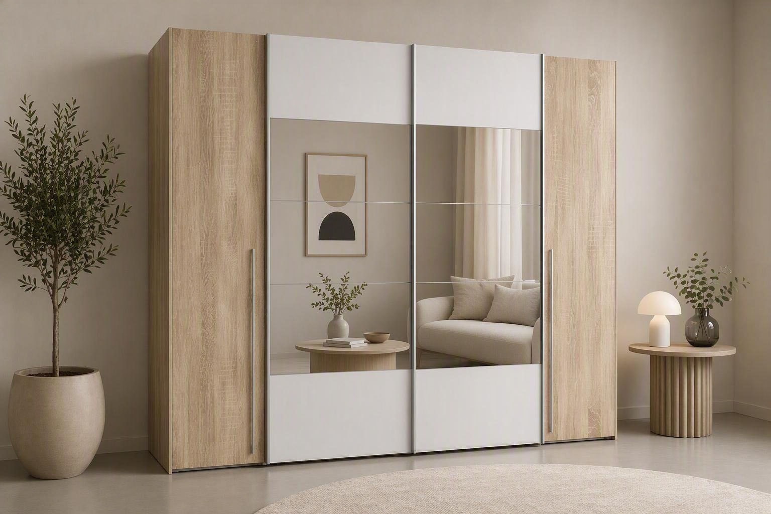 FORTE Kleiderschrank "Narago, Kombischrank mit Spiegel" B/H/T ca. 270/210/61cm, Schwebetüren in Kombination mit Drehtüren, Made in Europe