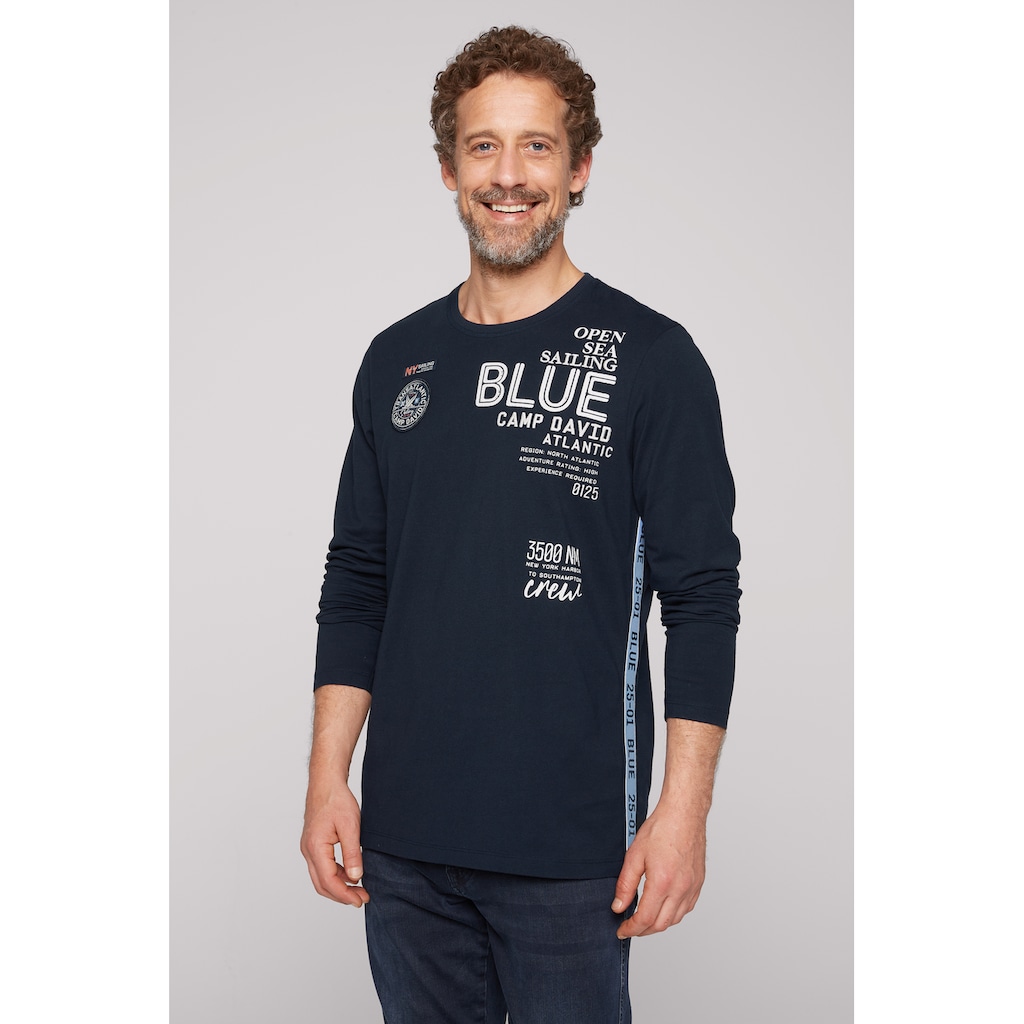 CAMP DAVID Langarmshirt, mit Rippblende am Ausschnitt