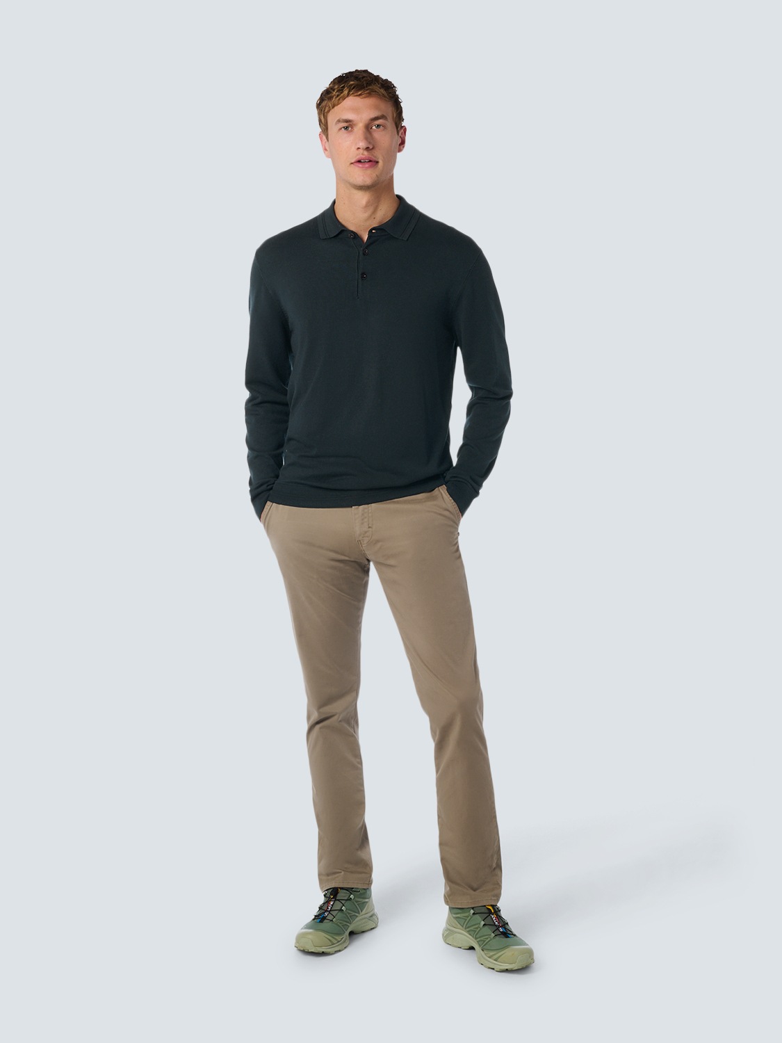 NO EXCESS Rundhalspullover »No Excess Langärmeliger Polo-Pullover«