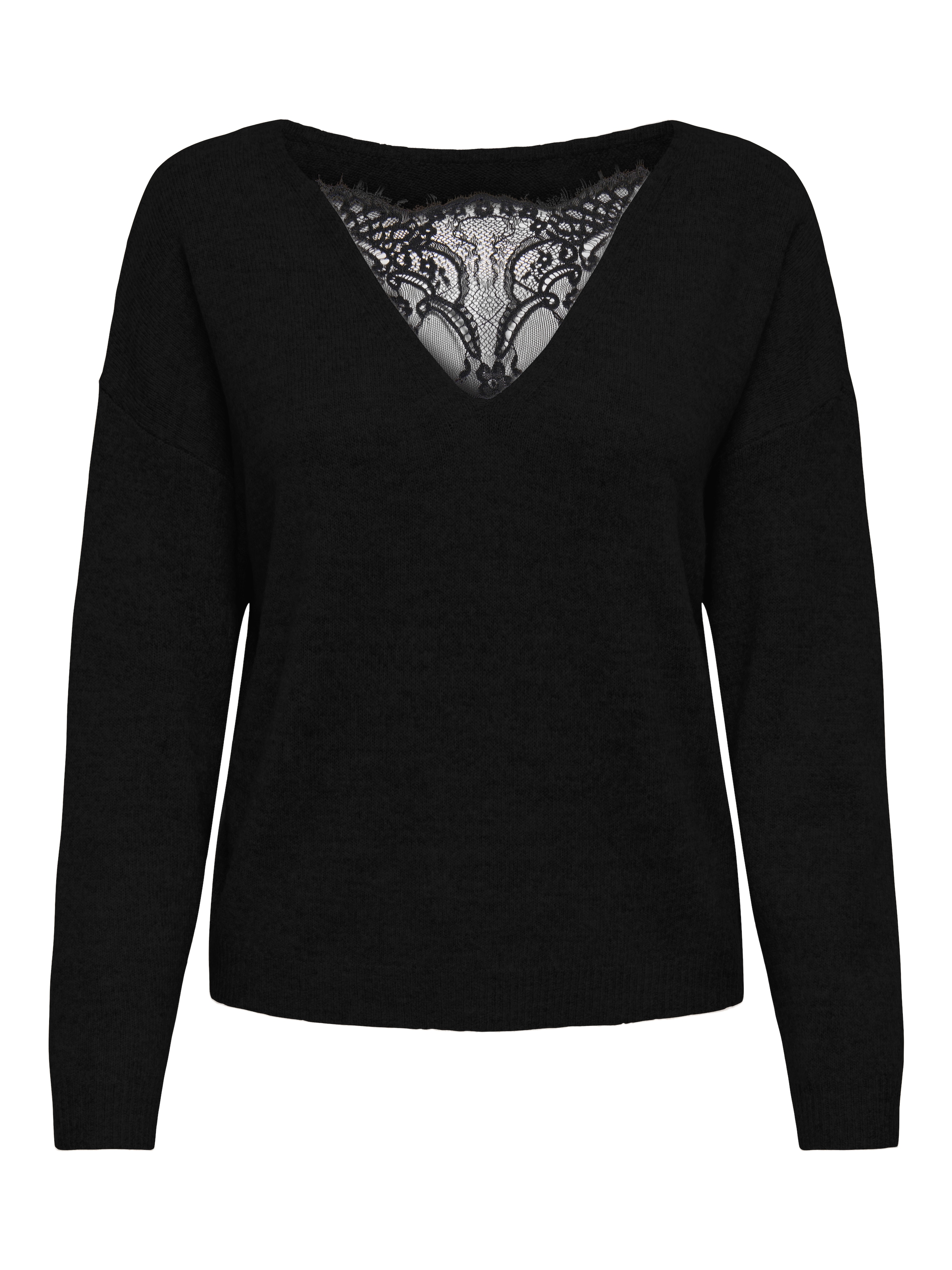 ONLY Rundhalspullover "ONLANJA LS LACE MIX O-NECK ZL KNT", mit Spitzeneinsa günstig online kaufen