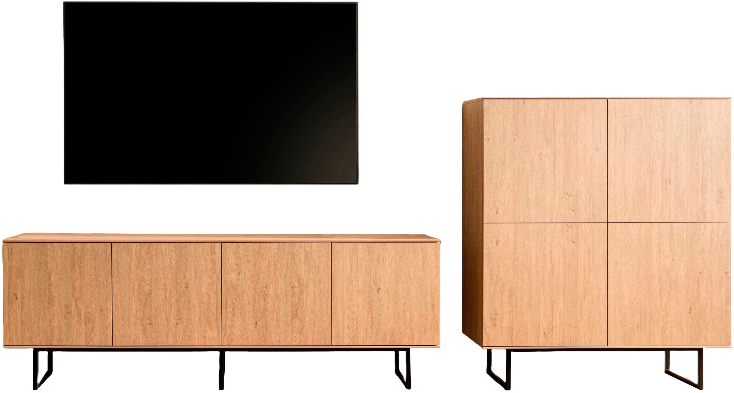 Home affaire Wohnwand »Lund, moderne Anbauwand, Wohnzimmer-Set in Stone Oak«, (2 St.), enthält Lowboard und Highboard