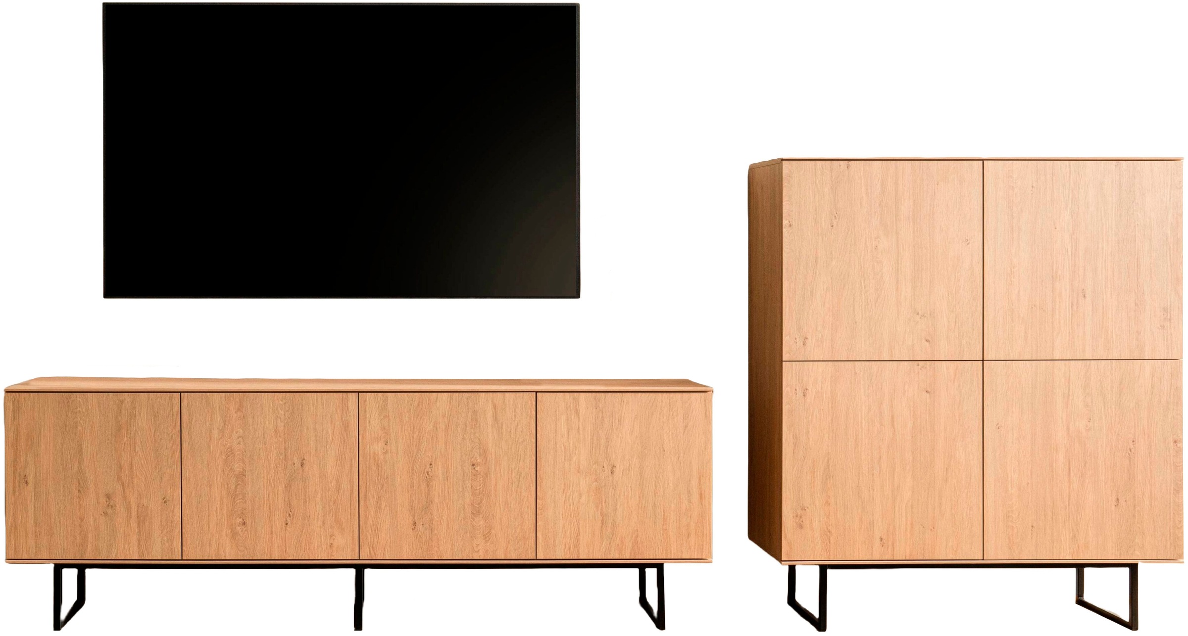 Home affaire Wohnwand "Lund, moderne Anbauwand, Wohnzimmer-Set in Stone Oak günstig online kaufen