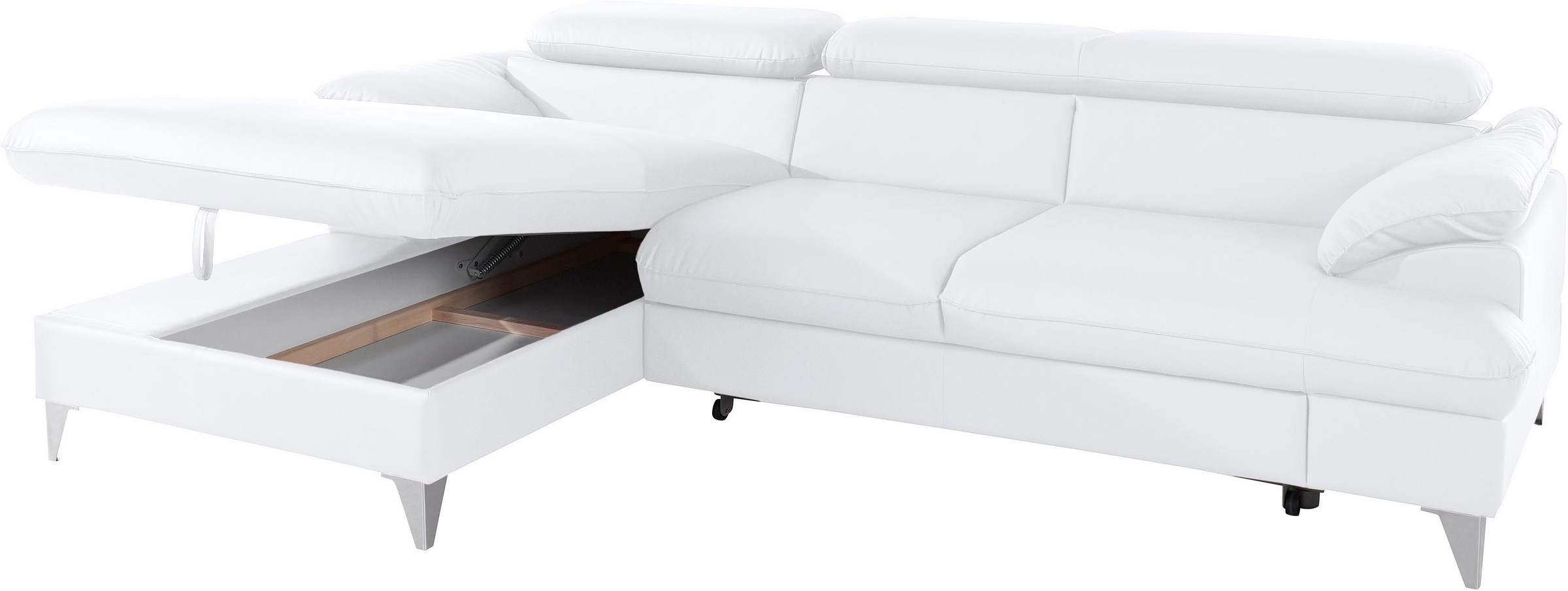 Ecksofa COTTA "Caluso L-Form", weiß (altweiß), B:254cm H:74cm T:167cm, NaturLEDER (echtes Rindsleder) in Sitz und Rücken. Korpus in passendem Kunstleder SOFTLUX bezogen;Microfaser PRIMABELLE (100% Polyester);Kunstleder SOFTLUX, Sofas, Ecksofa, mit Kopftei 7