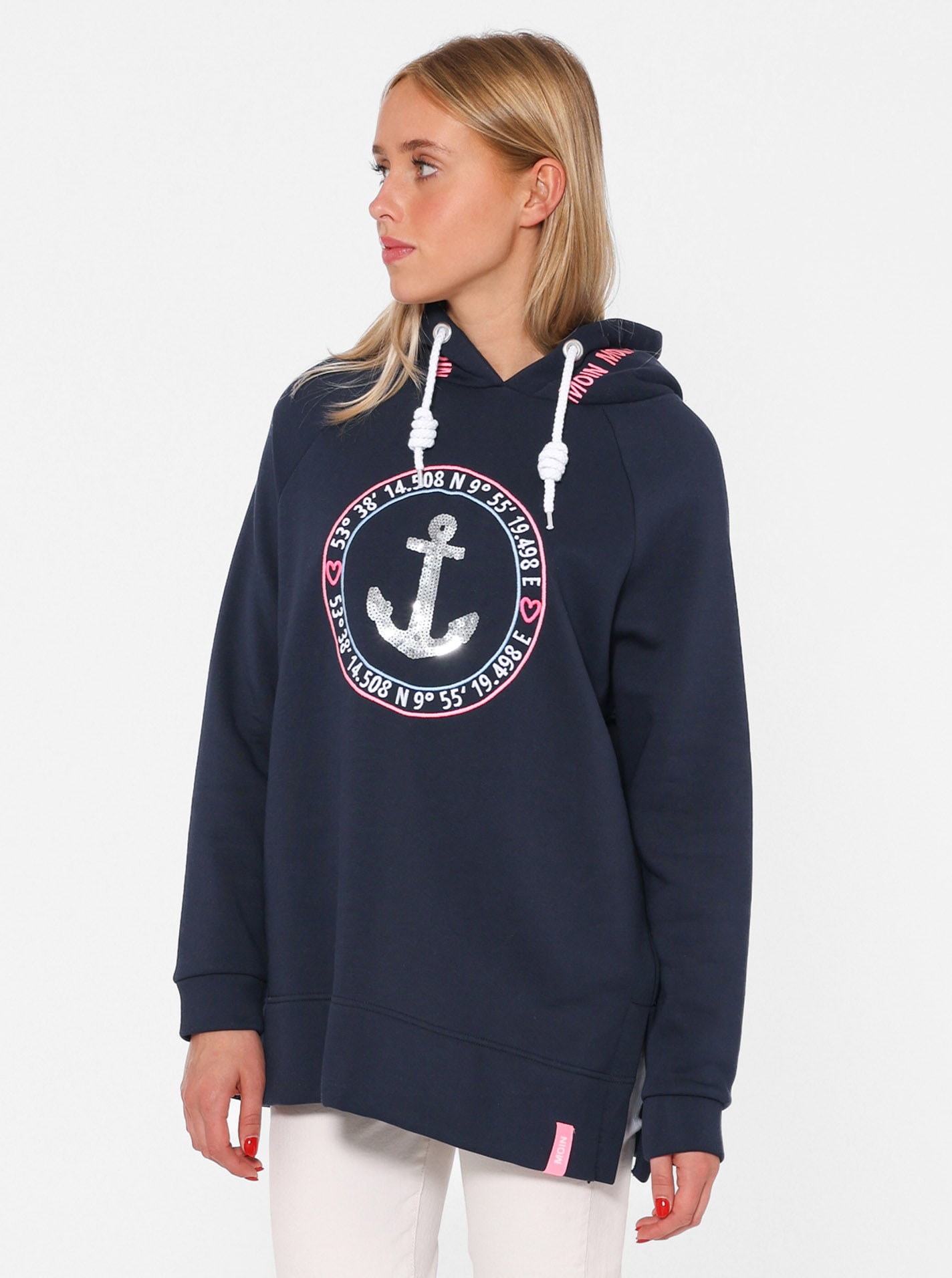 Zwillingsherz Hoodie ""Strandglück Paillette"", Oversized mit Anker-Motiv u günstig online kaufen