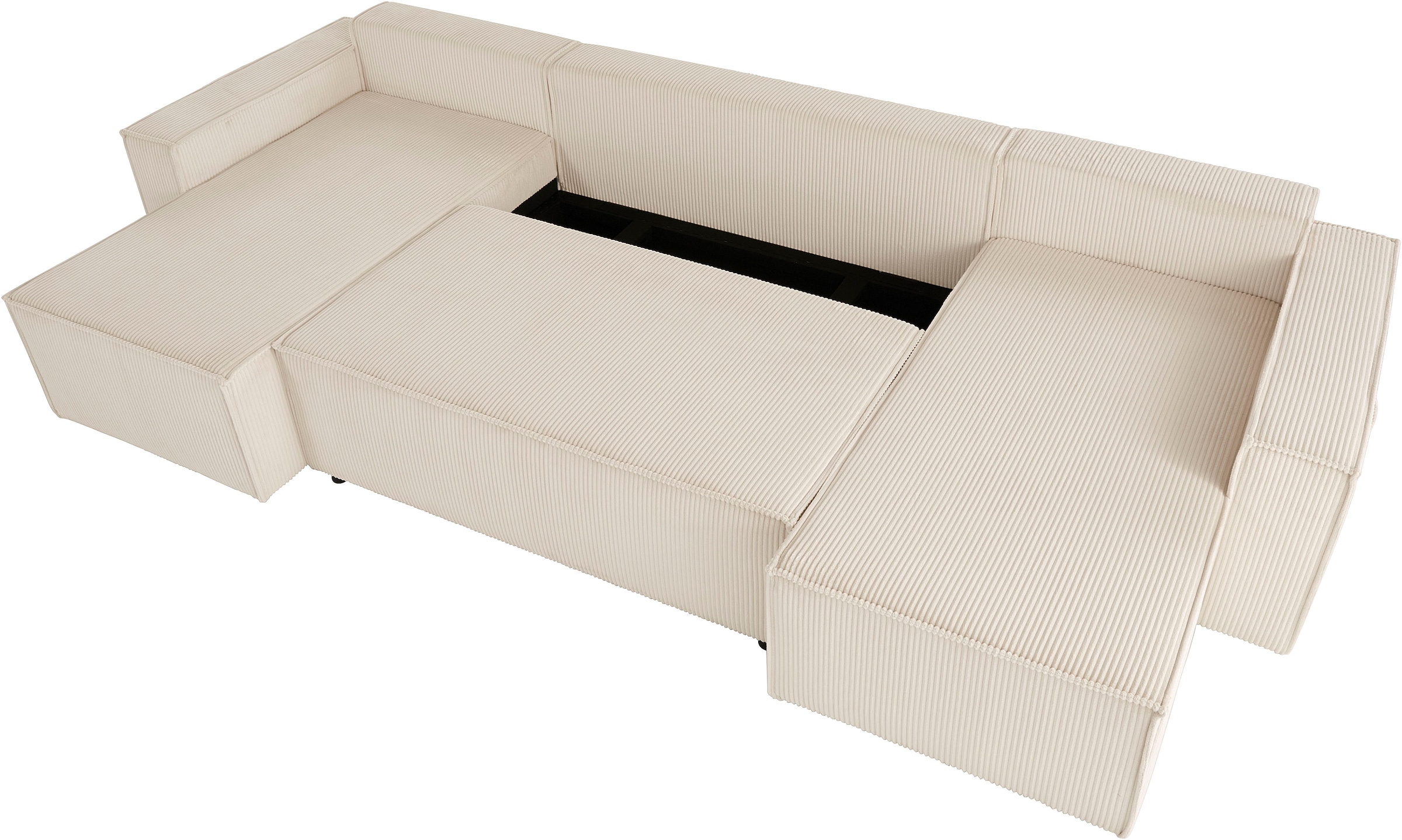 OTTO home Wohnlandschaft »Cassi, 311 cm, U-Form, Schlafsofa, Dauerschläfer, Boxspringfederung«, Schlaffunktion (133/270cm), Bettkasten, Seitentaschen, Cord-Bezug