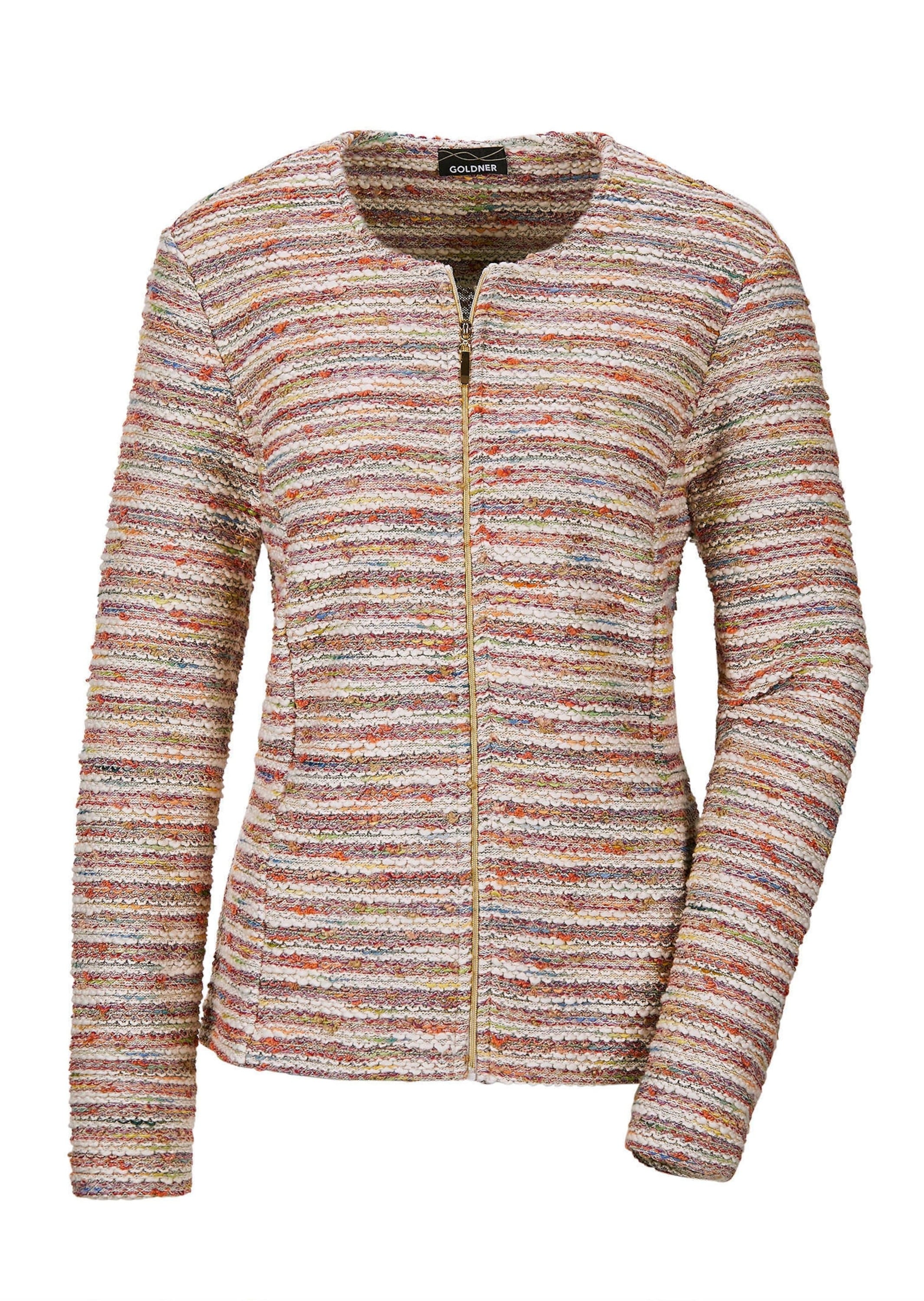 GOLDNER Kurzjacke "Kurzgröße Elegante Bouclé-Jacke mit Multicolor-Design" dekorativer goldner RV