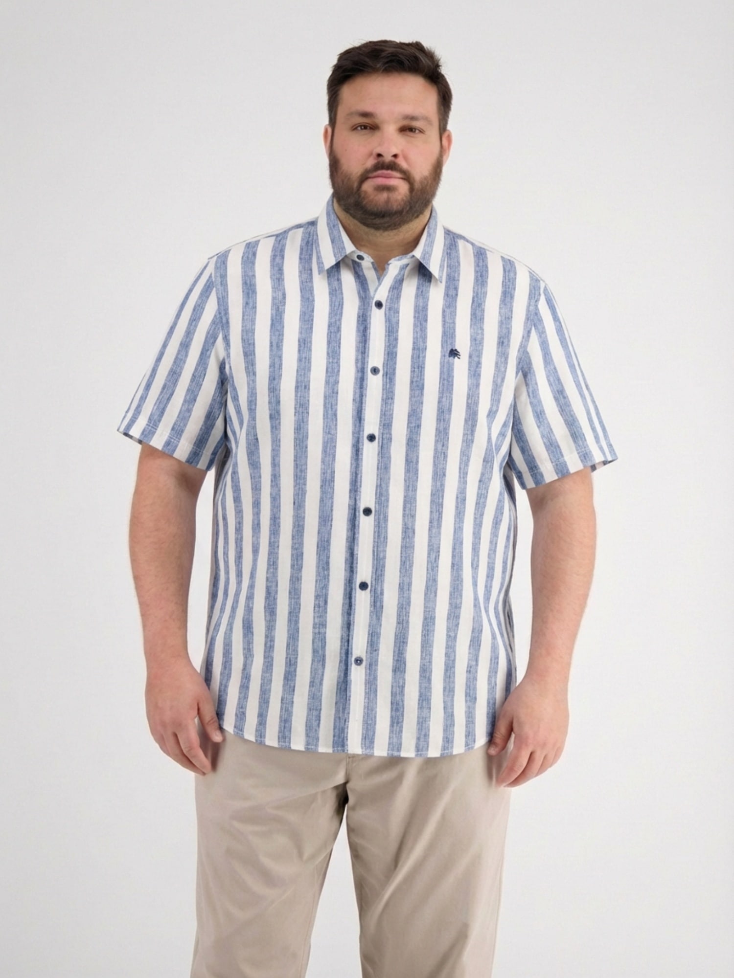 Kurzarmhemd LERROS "Gestreiftes Kurzarmhemd in grossen Größen", Herren, Gr. 3XL, extraweit, true blau, 76% Baumwolle, 24% Polyester, Hemden