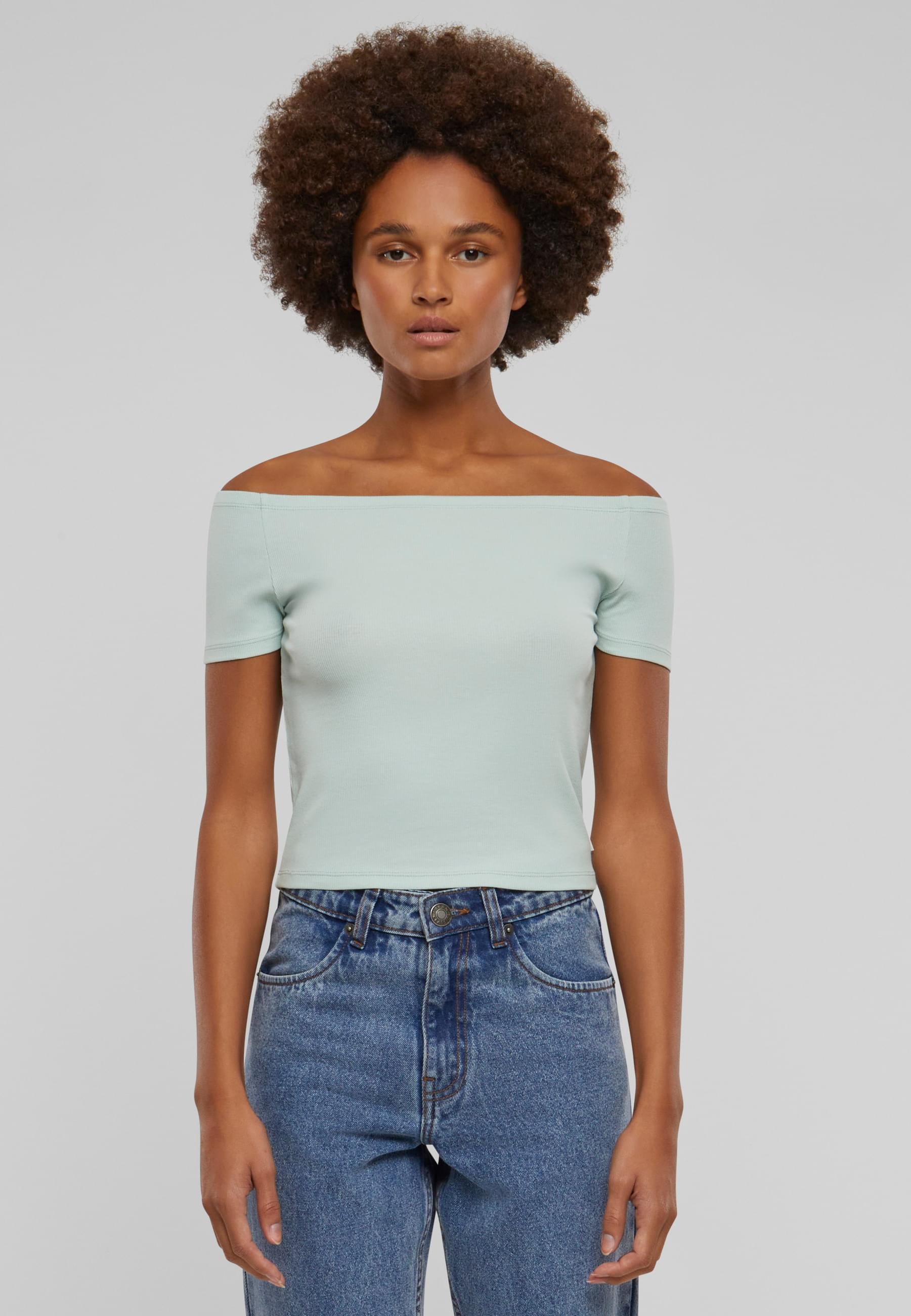 URBAN CLASSICS T-Shirt »Urban Classics Damen Ladies Organic Off Shoulder Rib Tee«, (1 tlg.)