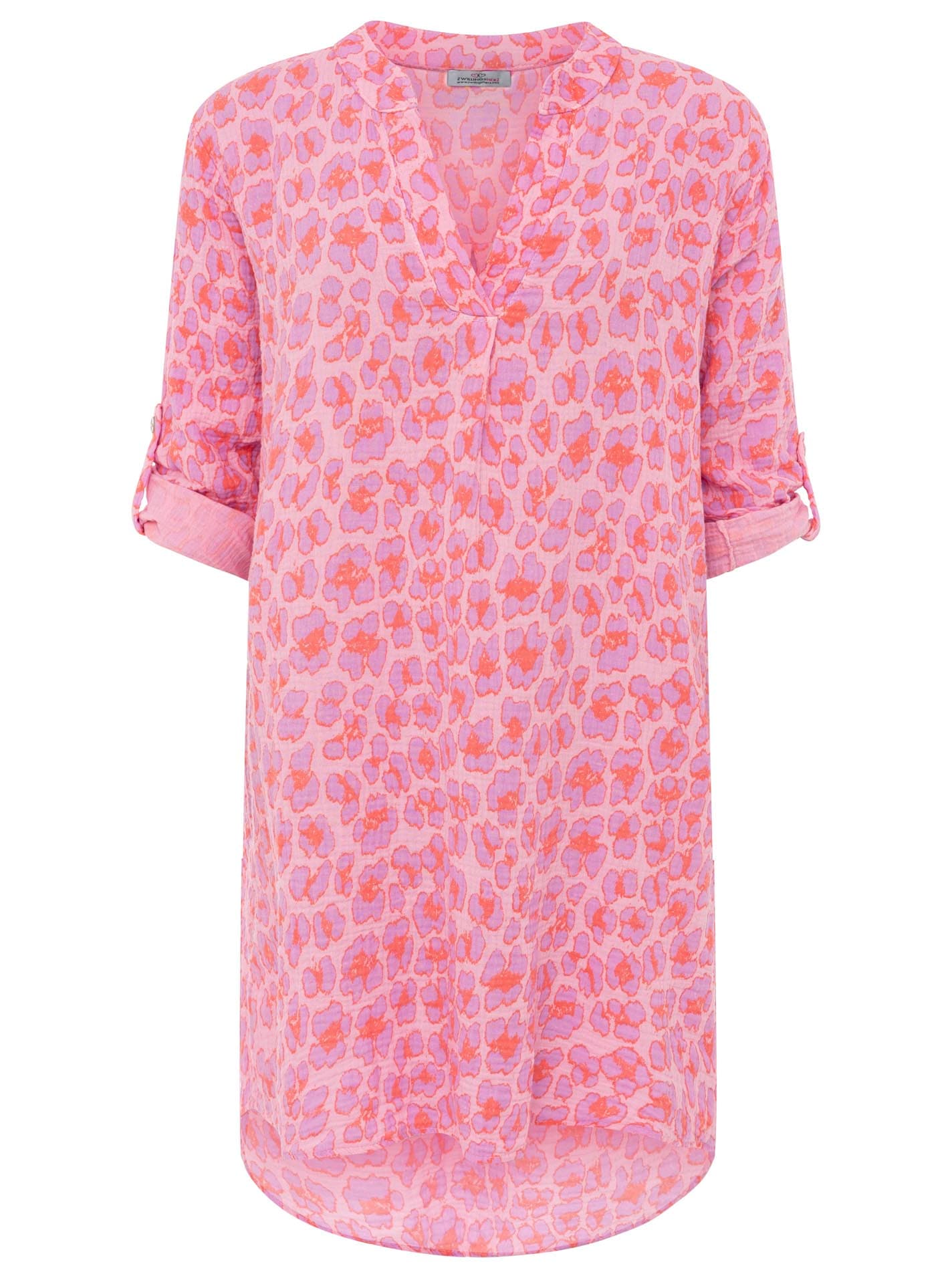 Zwillingsherz Blusentop »"Rom"« Turn-Up Ärmel, V-Neck. Leo-Muster, Musselin