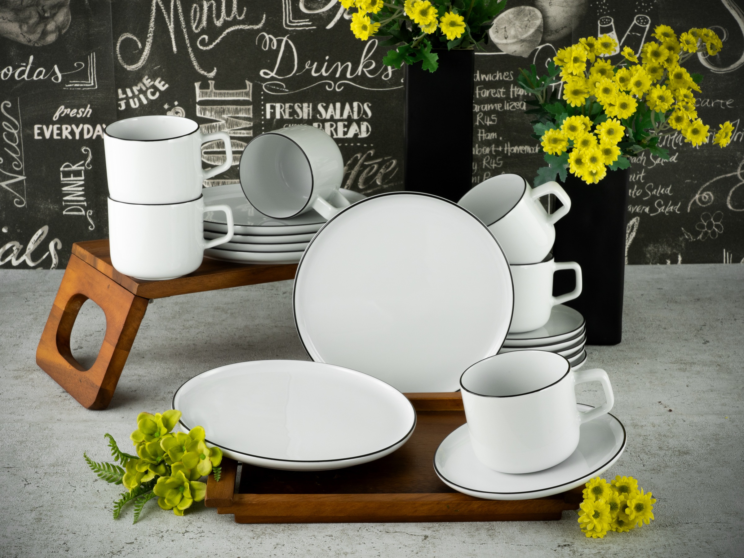 CreaTable Kaffeeservice »Chef Collection Black Line, Kaffee-Service 18-tlg«, (Set, 18 tlg.), Daily Use, Zeitlos