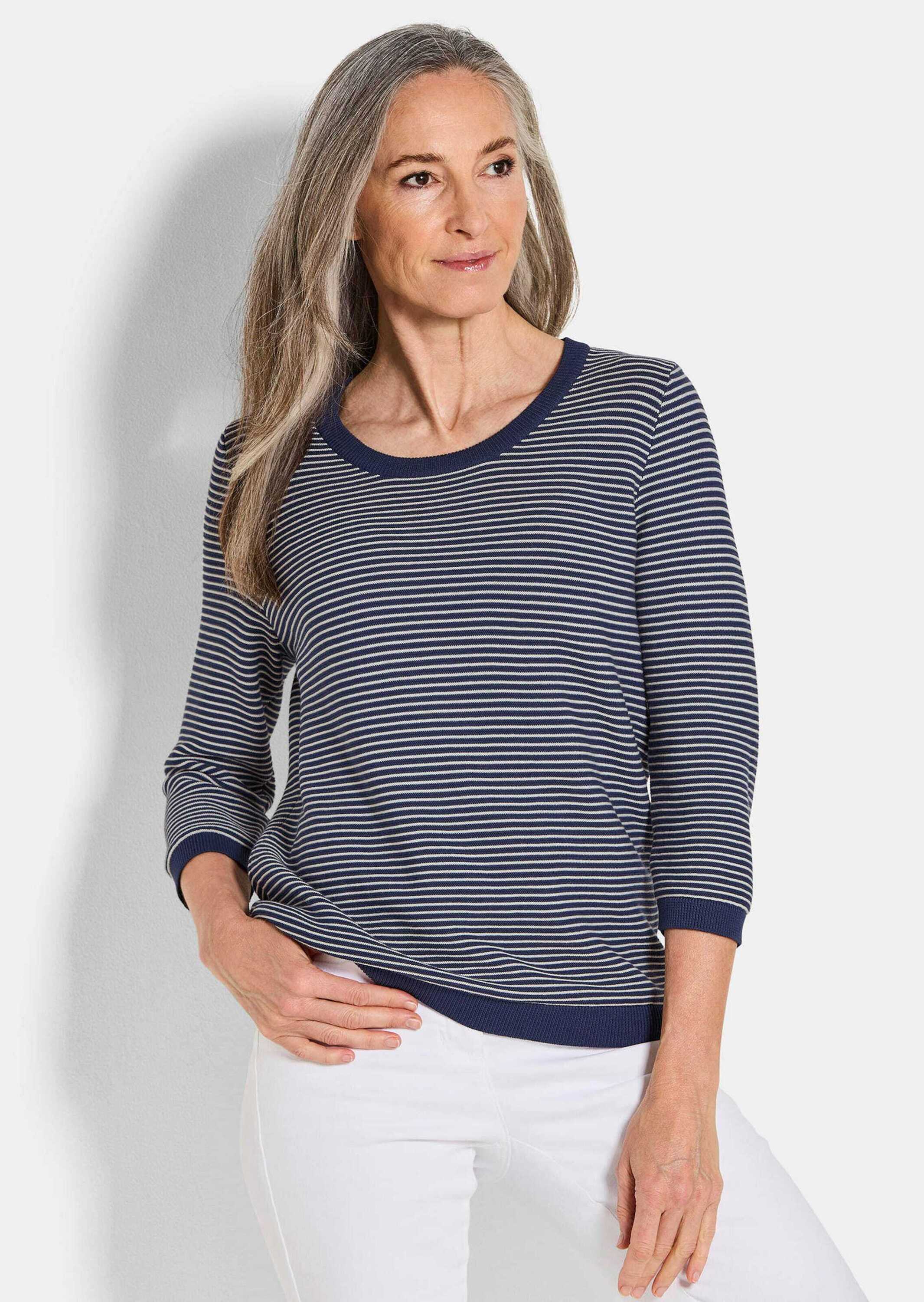 Thumbnail - GOLDNER Rundhalspullover "Kurzgröße Halbarm Ringelpullover aus Baumwolle"