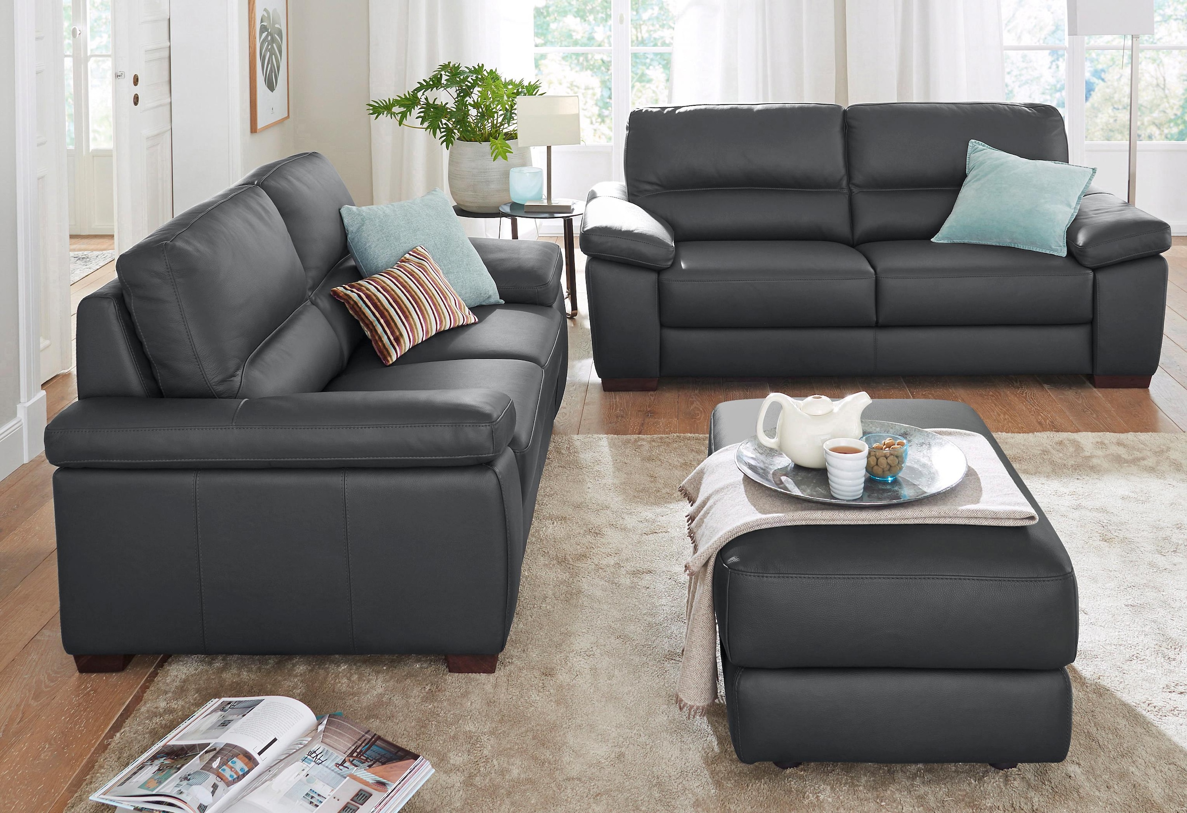 CALIA ITALIA Polstergarnitur »Gaia, hochwertige Garnitur aus 2-Sitzer und 3-Sitzer, edles Design«, (Set, 2 tlg.), Ledergarnitur, in zwei hochwertigen Lederqualitäten