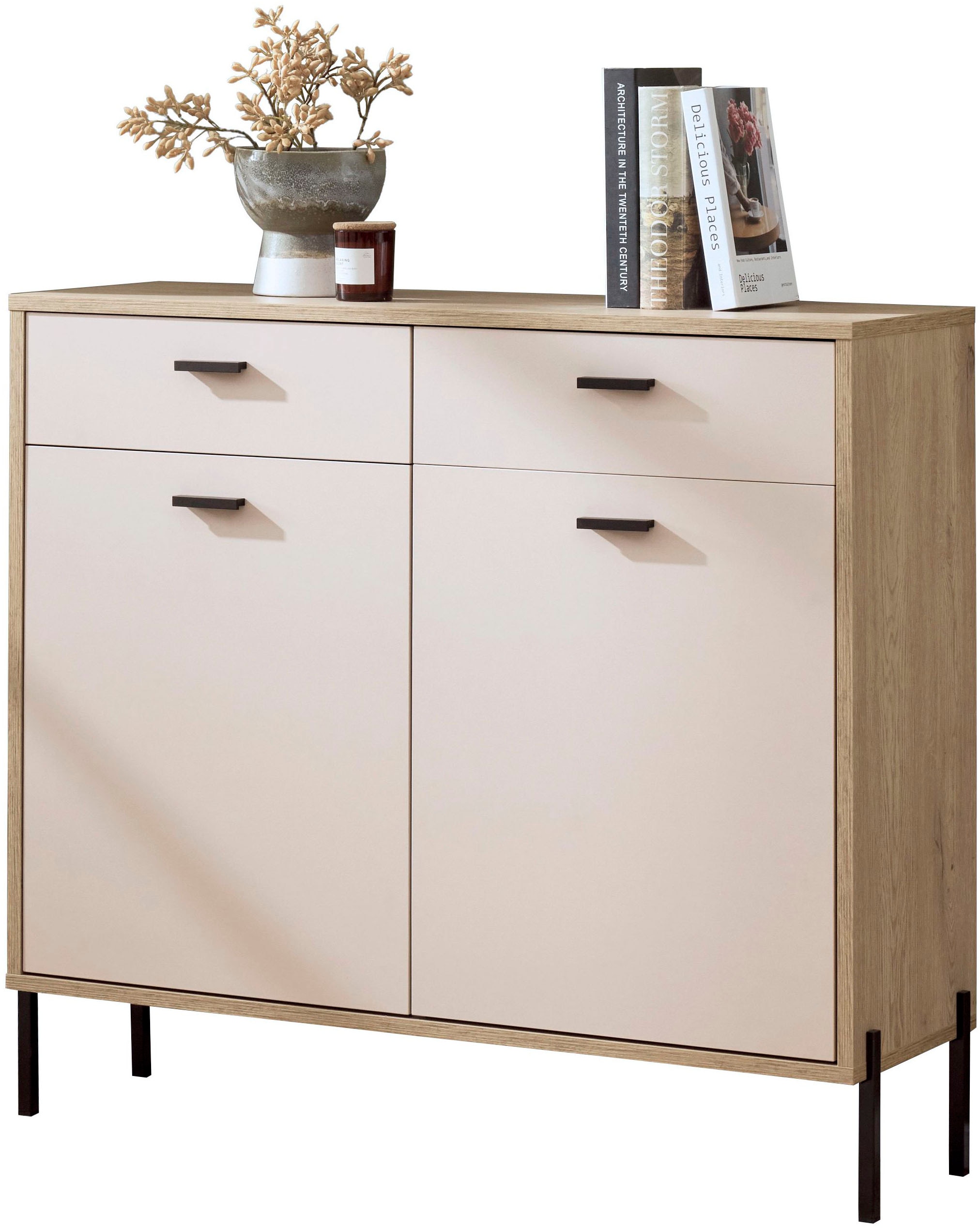 Home affaire Sideboard »Fredericia, moderne Kommode, Schrank in Kaschmir, 115 cm breit« zeitlos, schwarze Metallgriffe und -füße, ausreichend Stauraum