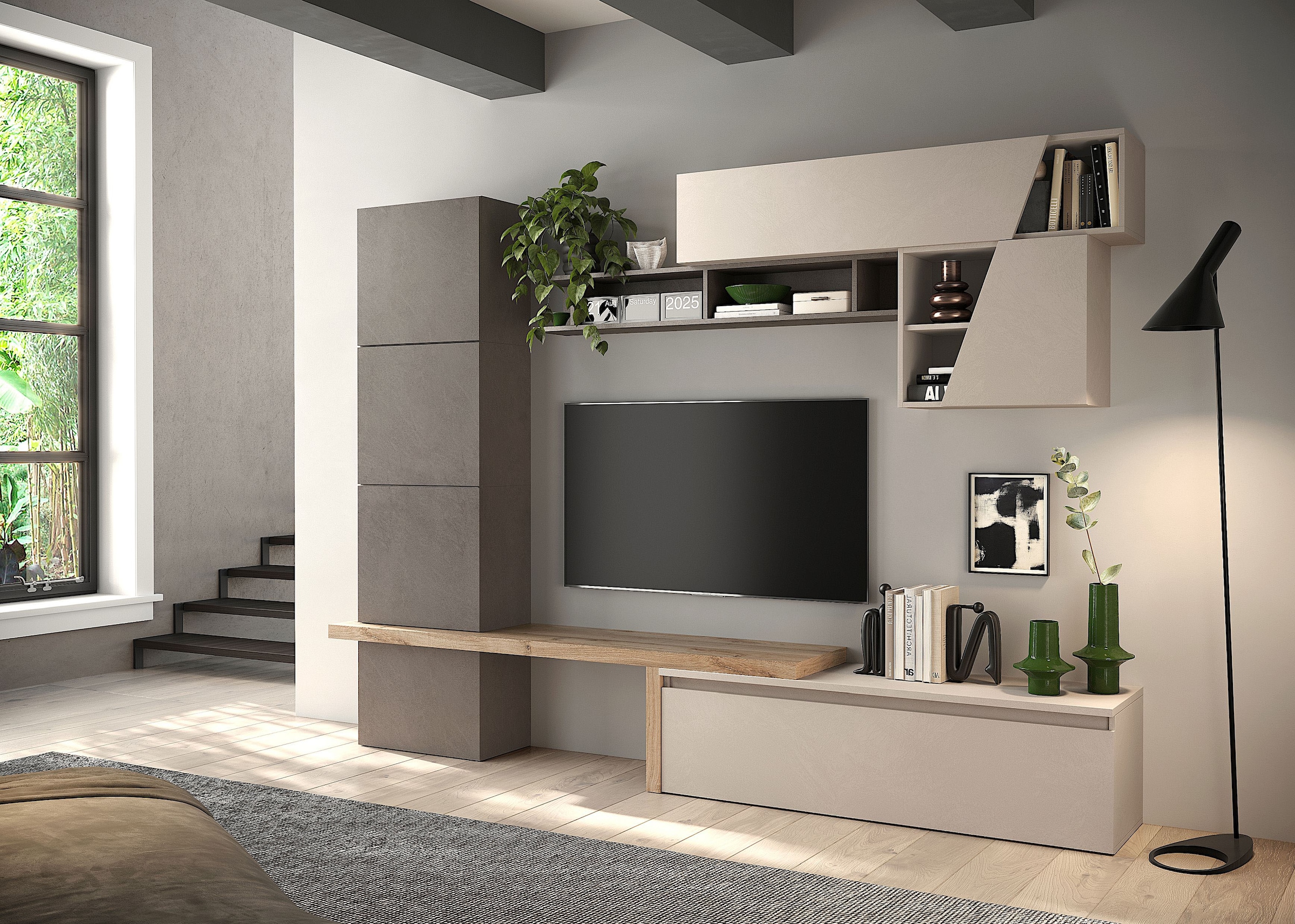 INOSIGN Wohnwand »INFINITY, 9tlg. Breite 280 cm, moderne Mediawand (Lowboard,«, (9 St.), T-Boden, 4x Hängewürfel, Würfel-Element, Wandregal, Hängeschrank)