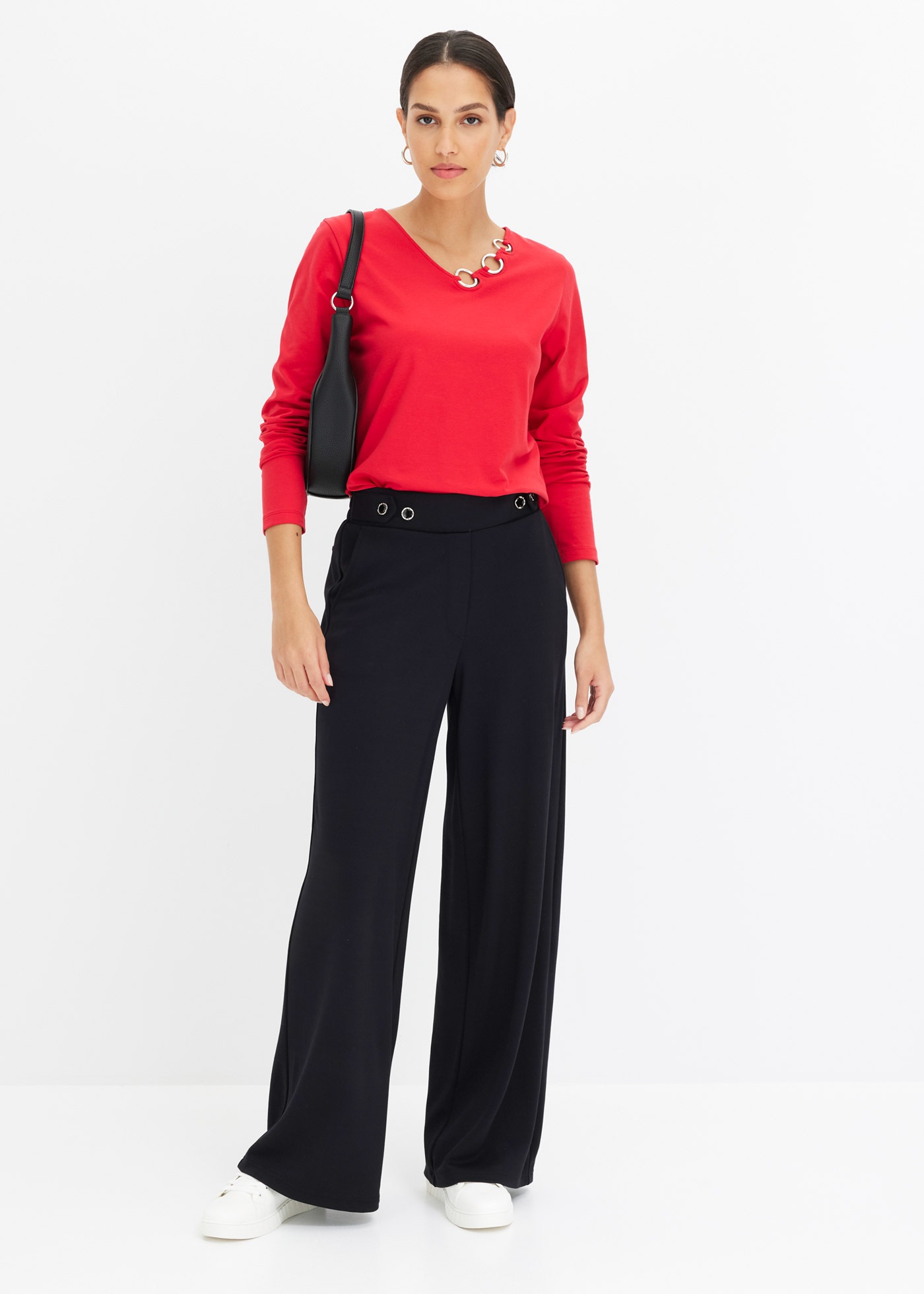 bonprix Langarmshirt bequeme Passform, Langarm, tolle Ösen-Details