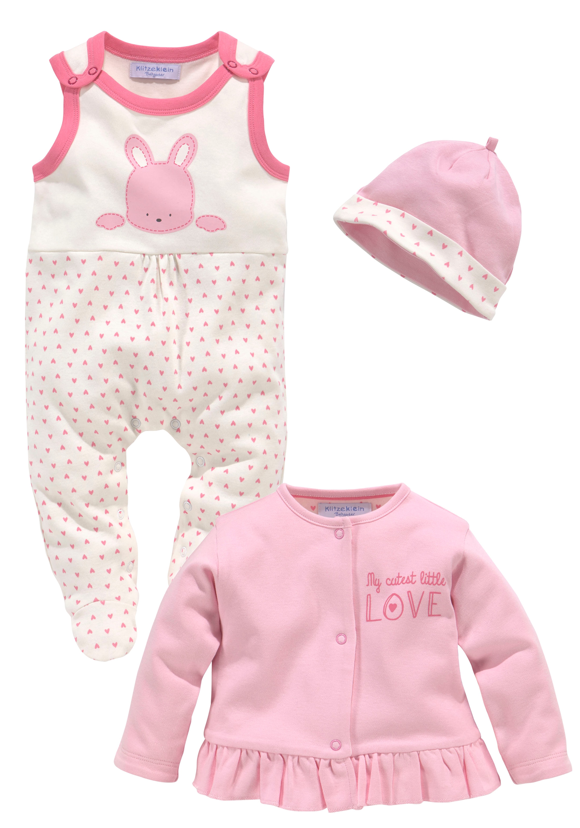 Strampler, Jäckchen & Mütze »3tlg Baby-Set, für kleine Mädchen«, aus Bio-Baumwolle