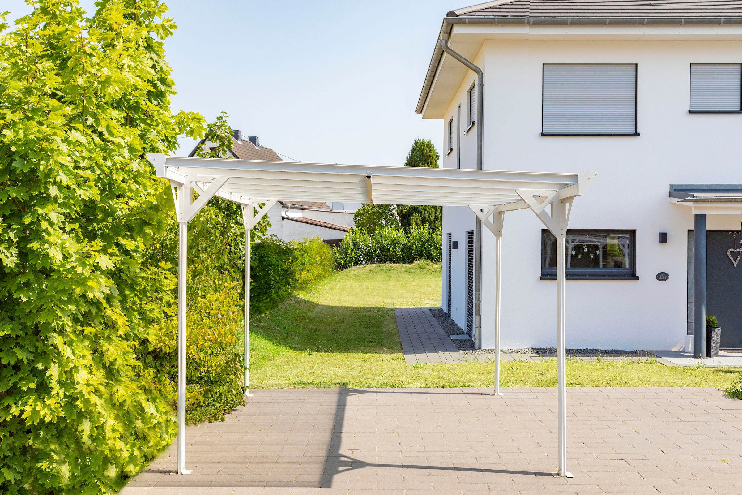 WESTMANN Einzelcarport »Flachdach«, und aus | inkl. 280 Regenrinne Aluminium, BAUR cm, Aluminium, per Schrauben-Kit Rechnung Weiß