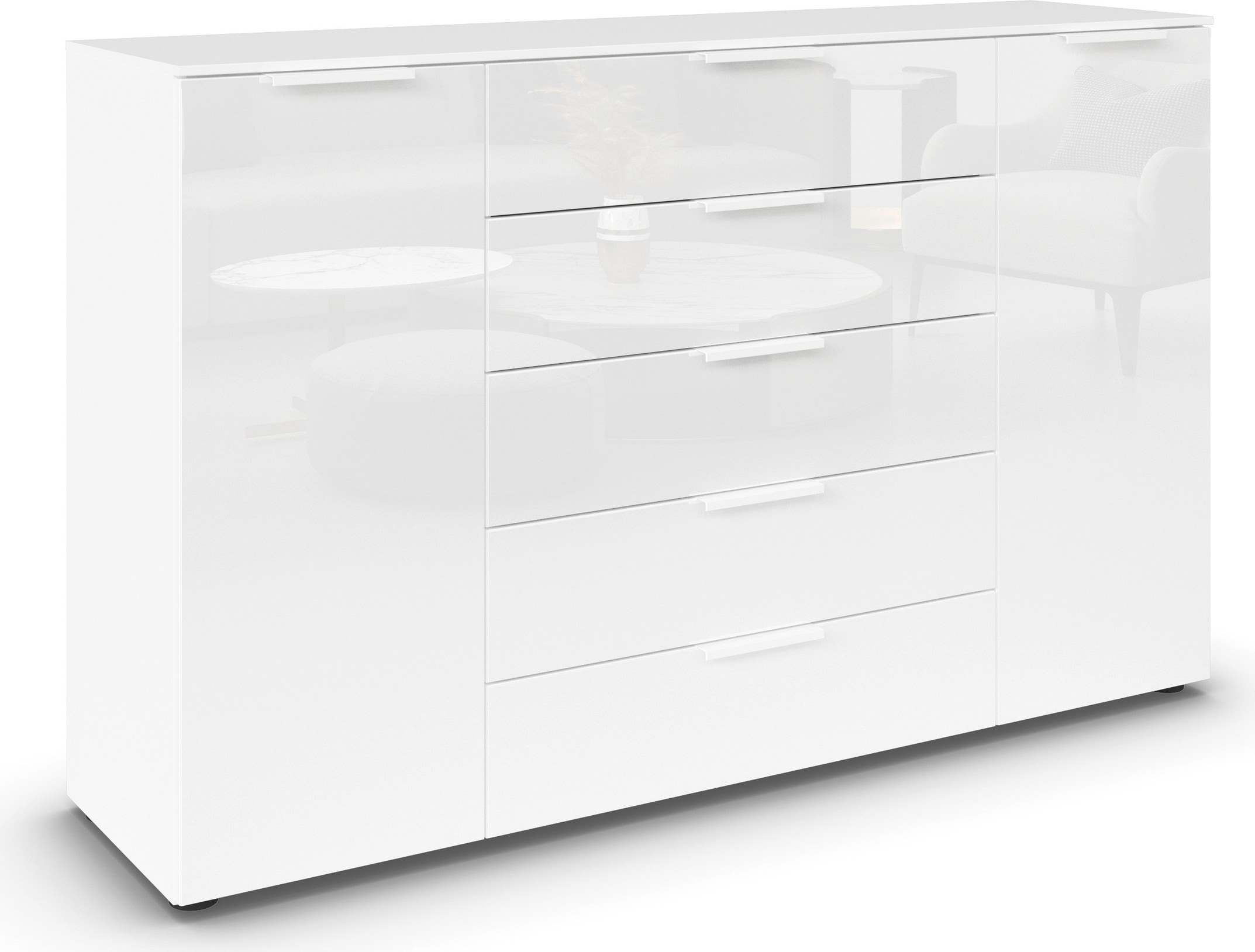 rauch Kommode "Kommode Türkommode Sideboard Kombikommode FLIPP mit Glasfront", 2-trg mit 5 Schubladen und Soft-Close, 2 