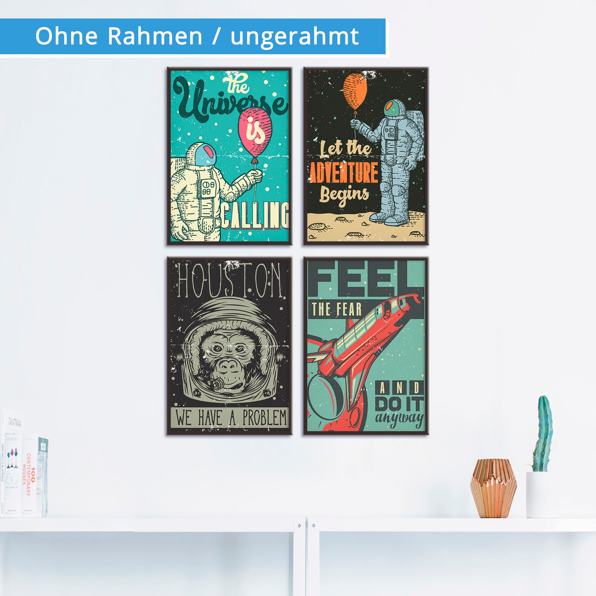 Artland Poster "Das Universum ruft Space Shuttle", Sprüche & Texte, (4 St.) günstig online kaufen