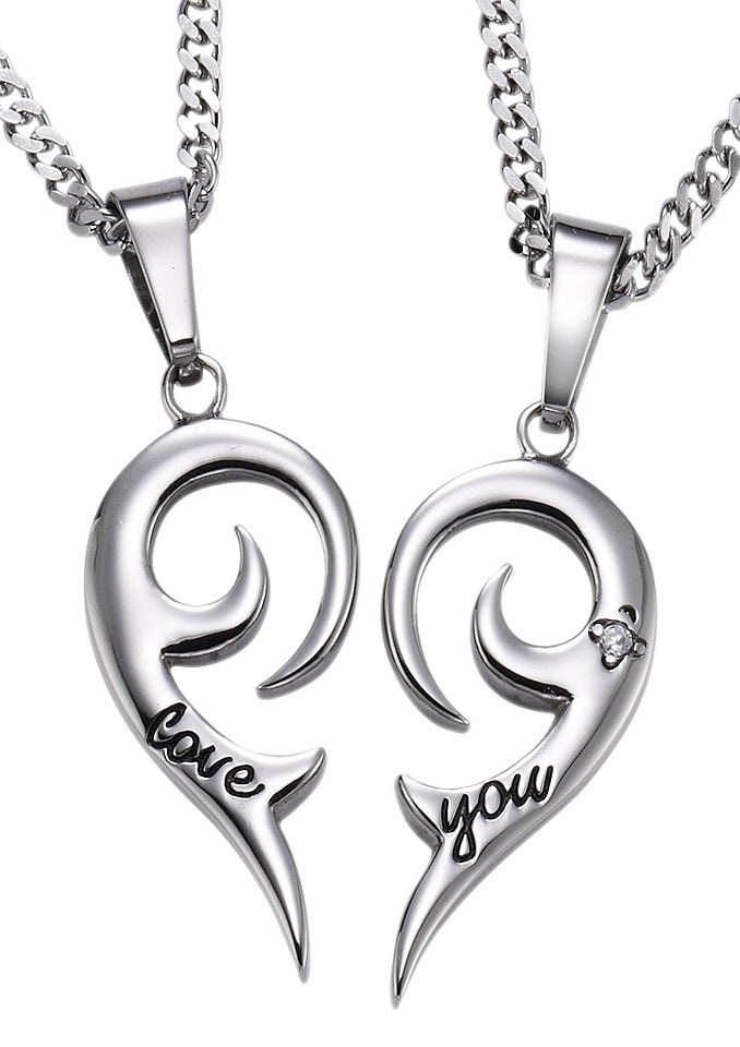 FIRETTI Damen Schmuckset "Multipack Schmuck Geschenk Halsketten LIEBE", silber, Edelstahl, Schmuck_Sets, mit Zirkonia (synth.)