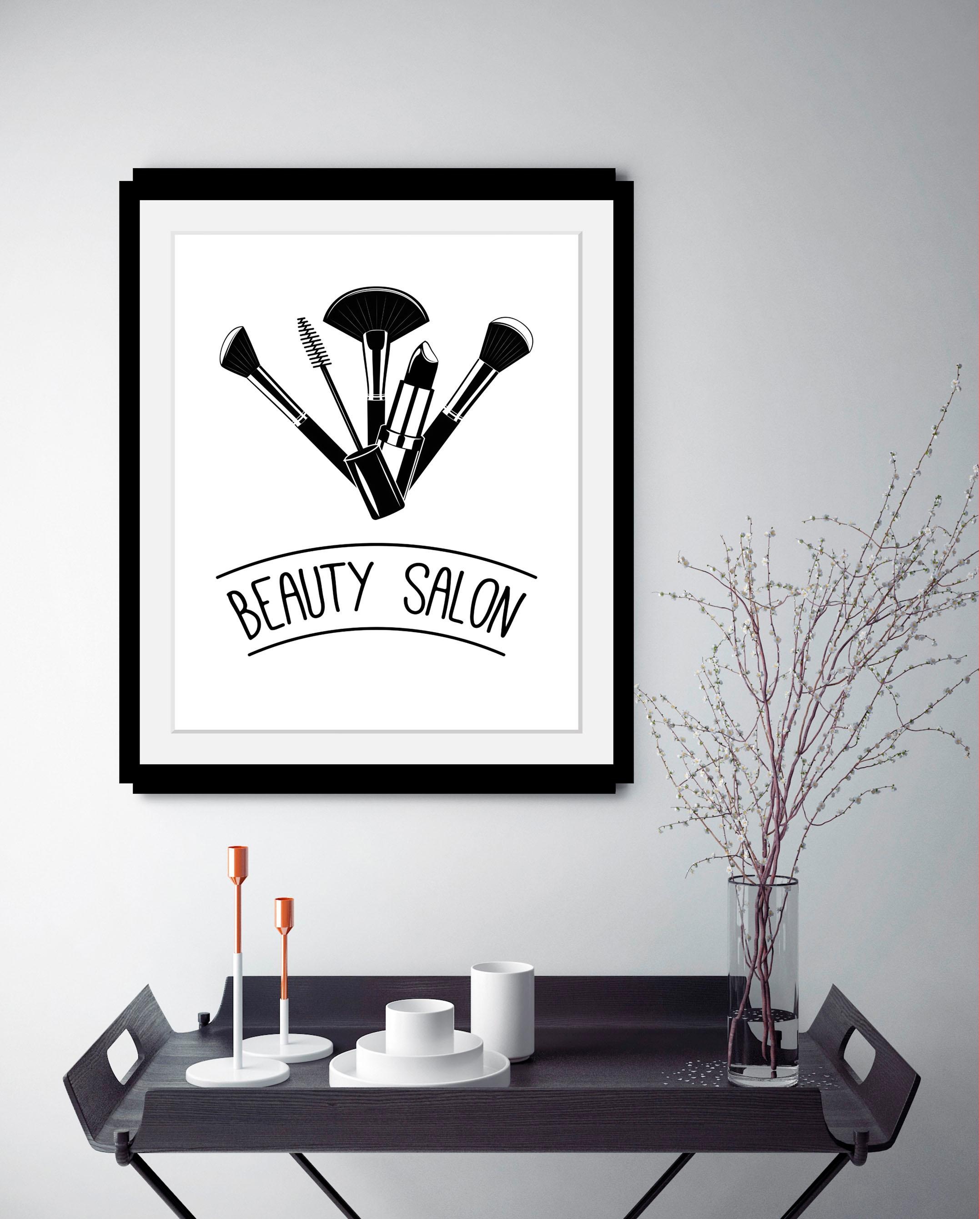 queence Bild "Beauty Salon", Schwarz-Weiß-Fashion-Schriftzug-Schriftzüge, H günstig online kaufen