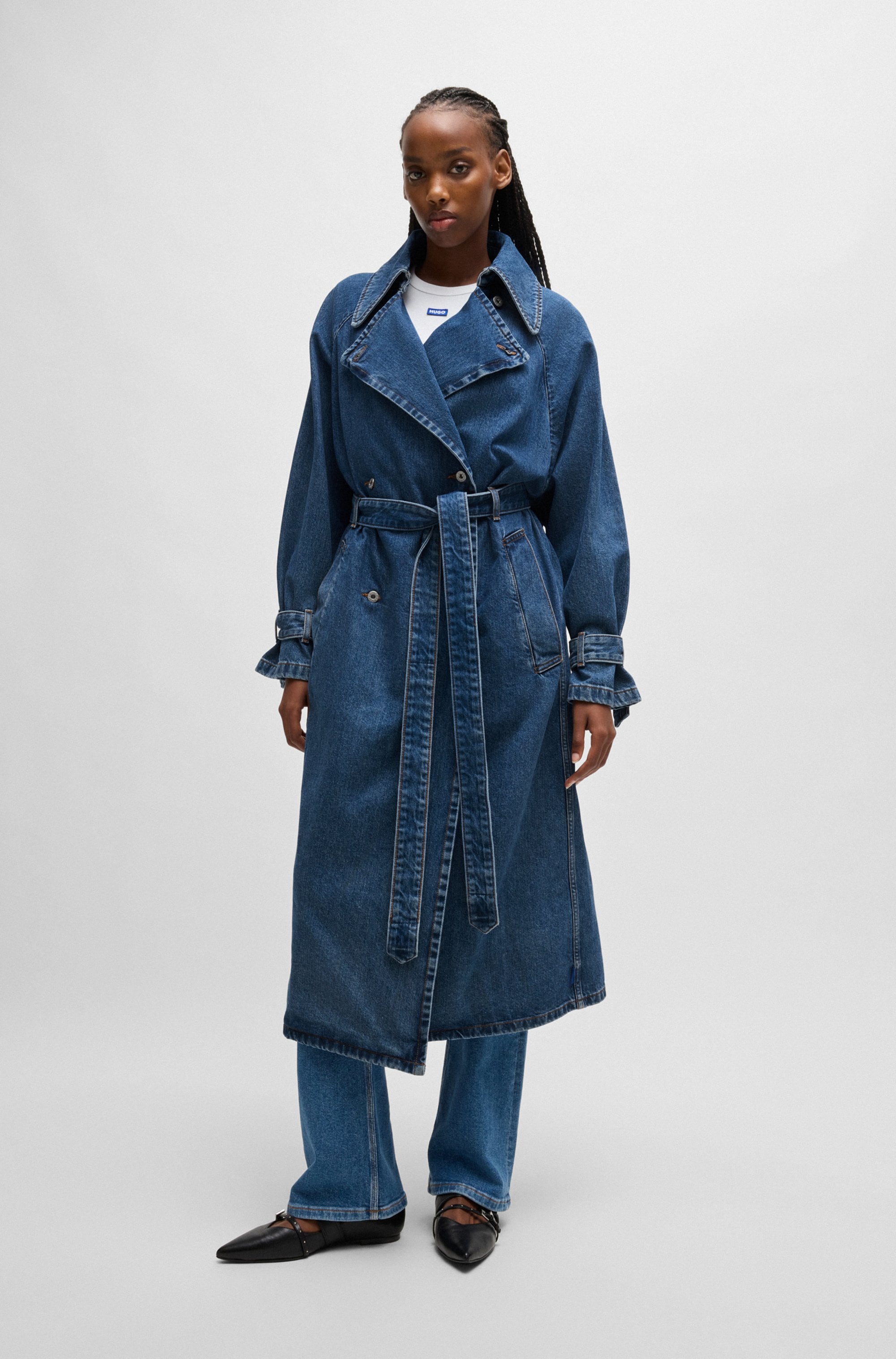 HUGO Blue Trenchcoat "Garena", mit Taillengürtel, All Over Denim Fashion Pi günstig online kaufen