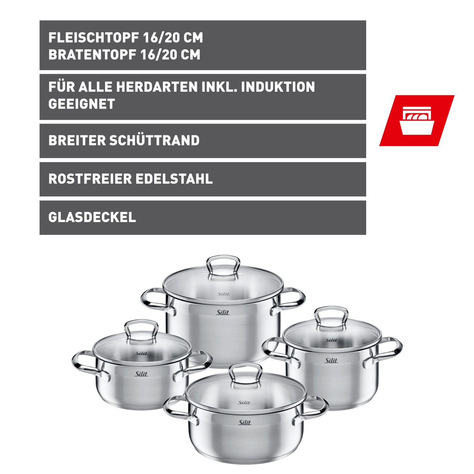 Silit Topf-Set "Toskana Induktion, Kochtopf Set mit Glasdeckel, teilmattier günstig online kaufen