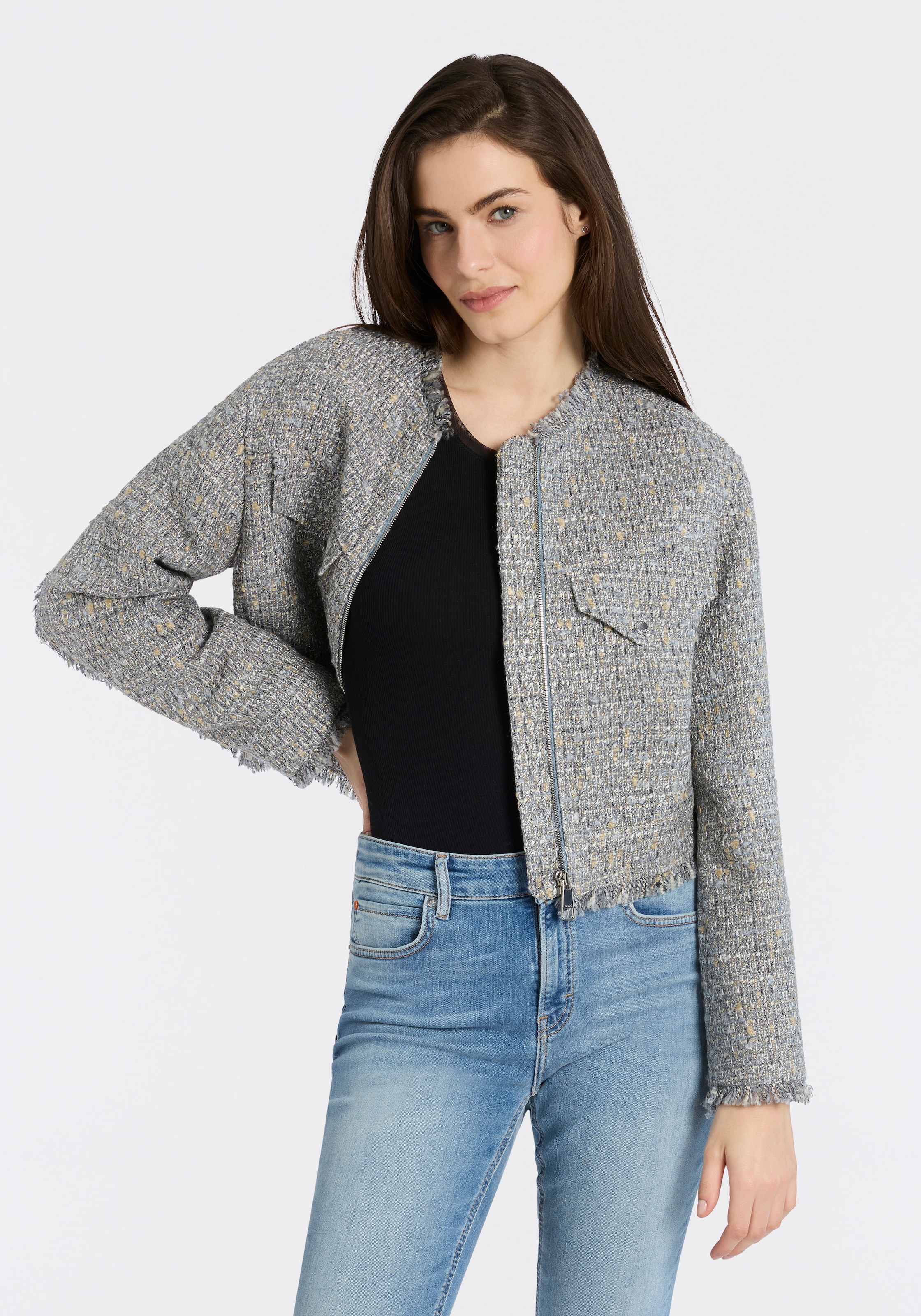 BOSS ORANGE Kurzblazer "Jawelli Premium Damenmode" mit Fransen-Details günstig online kaufen