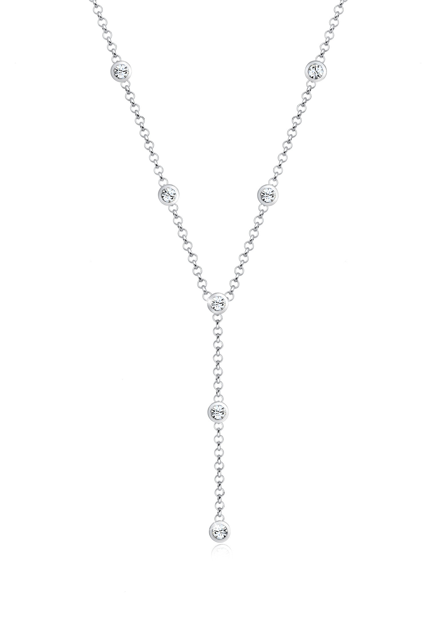 Collierkettchen ELLI "Y-Kette 925 Silber, mit Kristallen von Swarovski" Gr. 45, silber, Halsketten, Damen, 45,mit Steinen, Silber 925 (Sterlingsilber), L: 45