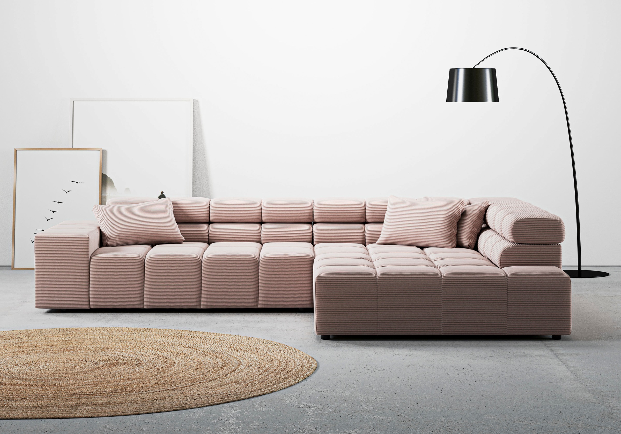INOSIGN Ecksofa »Ancona incl. Kopfteilverstellung, Zierkissen Breite 319cm, L-Form«, wahlweise motorische Sitztiefenverstellung, auch in Cord + Easy Care