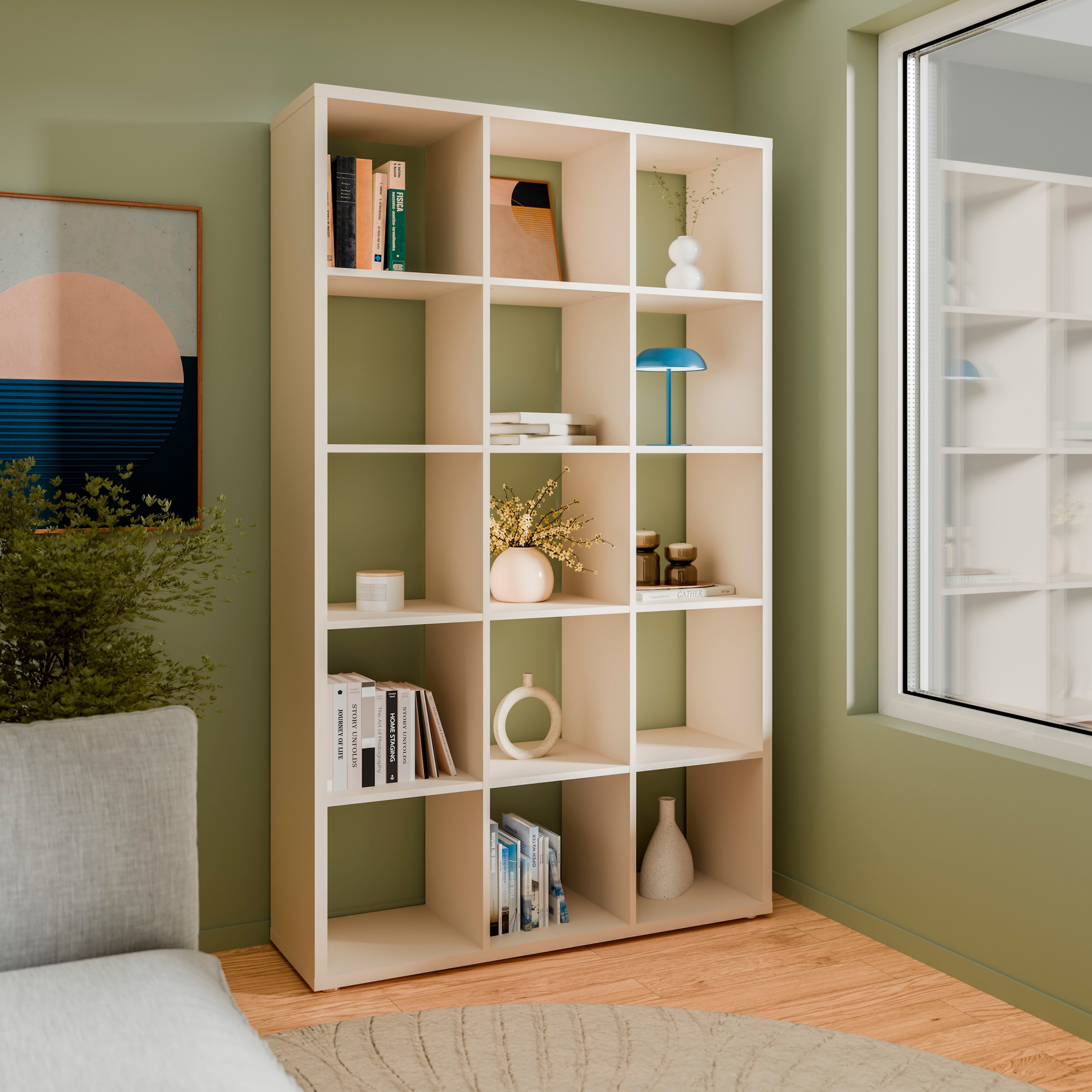 FORTE Standregal »Mauro, Raumteiler, sorgt für Stil und Ordnung« B/H/T ca: 107/176/ 32cm,  5 Fächer, Jedes Fach ist bis zu 5 kg belastbar, Fachgröße 33x33cm