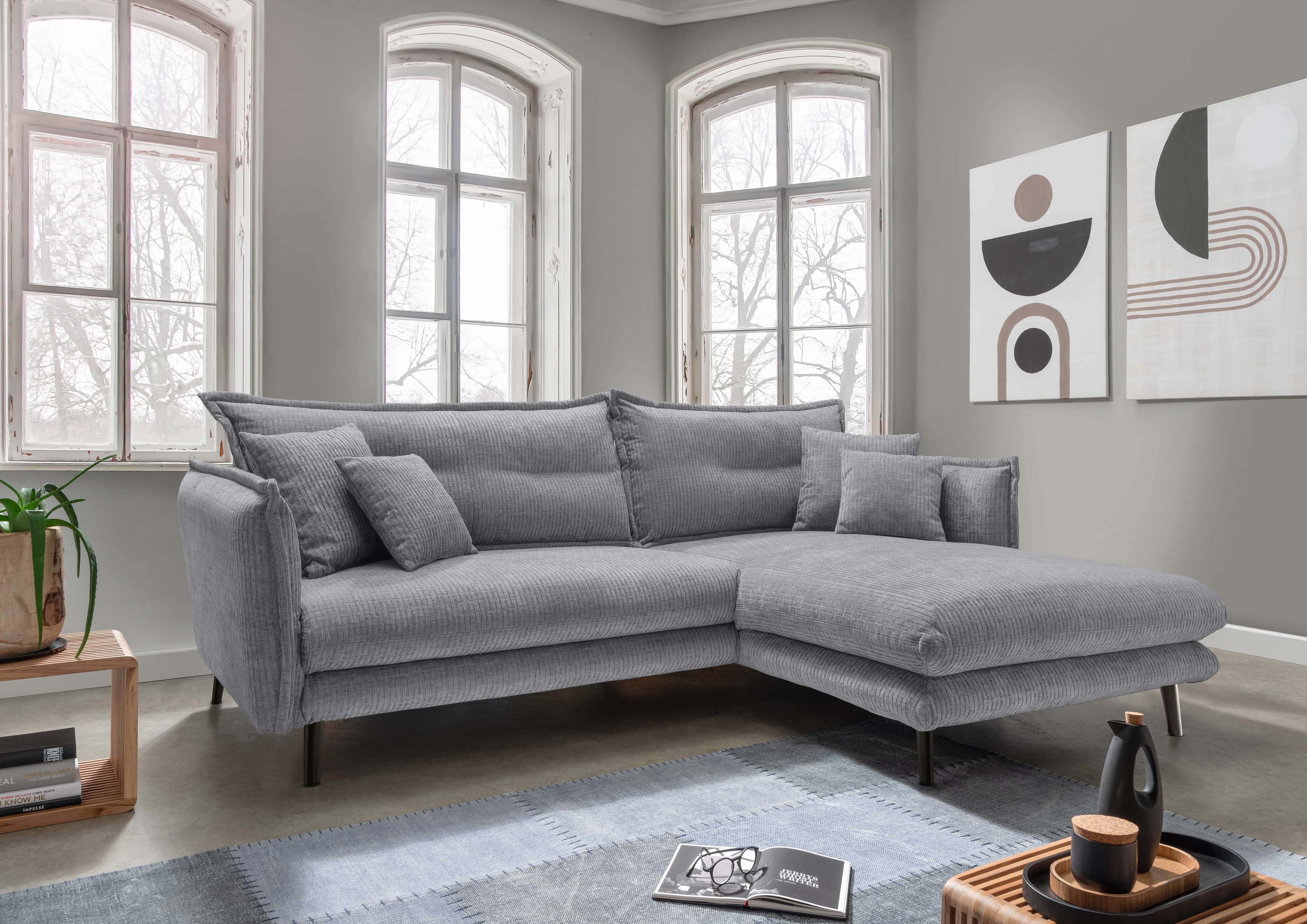 Home affaire Ecksofa "Levke, 255 x 180 cm, modern und bequem" Velours, Kissen: Paradiso, L-Form, inkl. Rücken- und Zierkissen