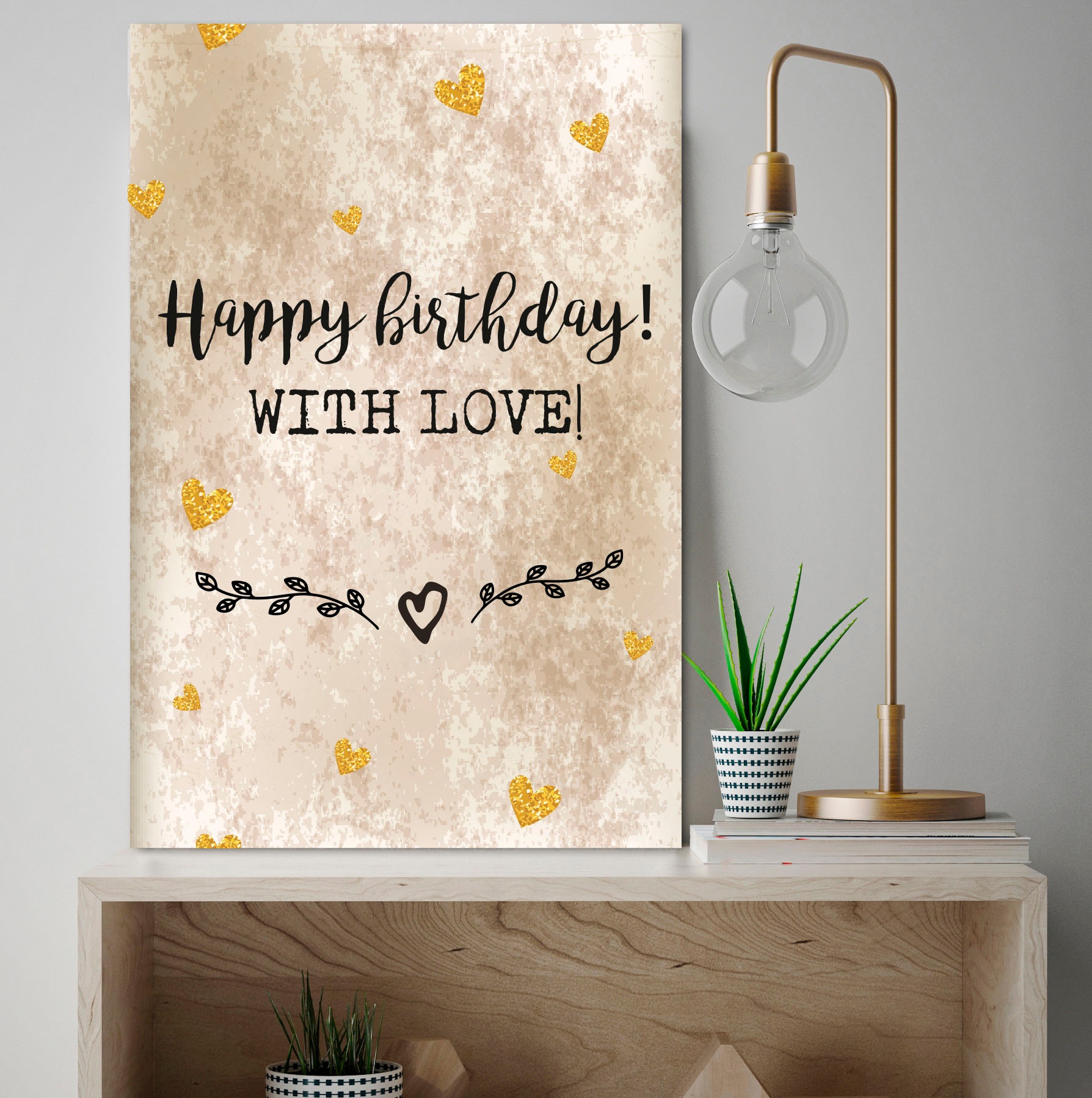 queence Metallbild "Birthday with Love", Schriftzüge-Schriftzug-Herzen, (1 günstig online kaufen