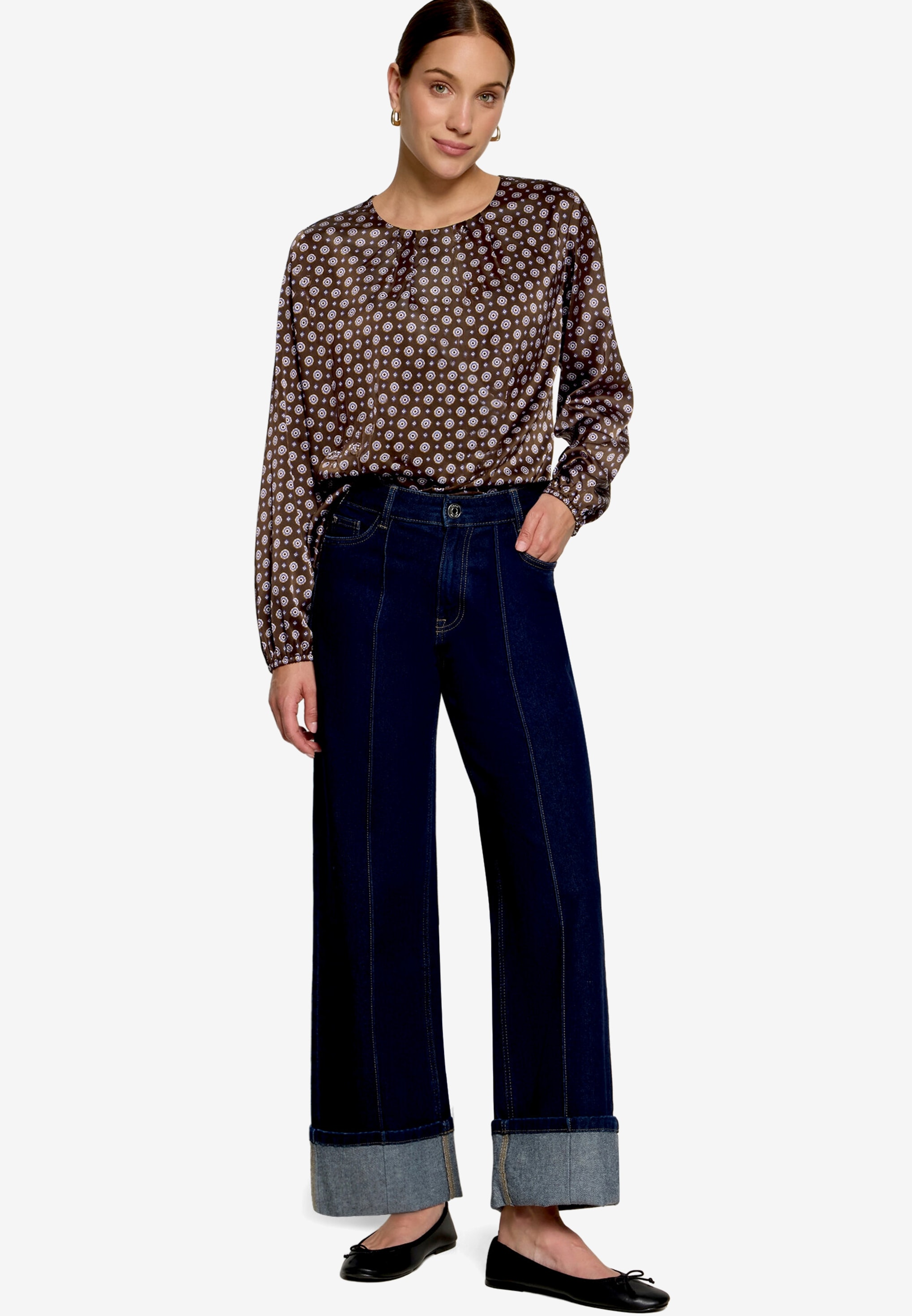 Zero Satinbluse fein gemustert / elastische Bündchen